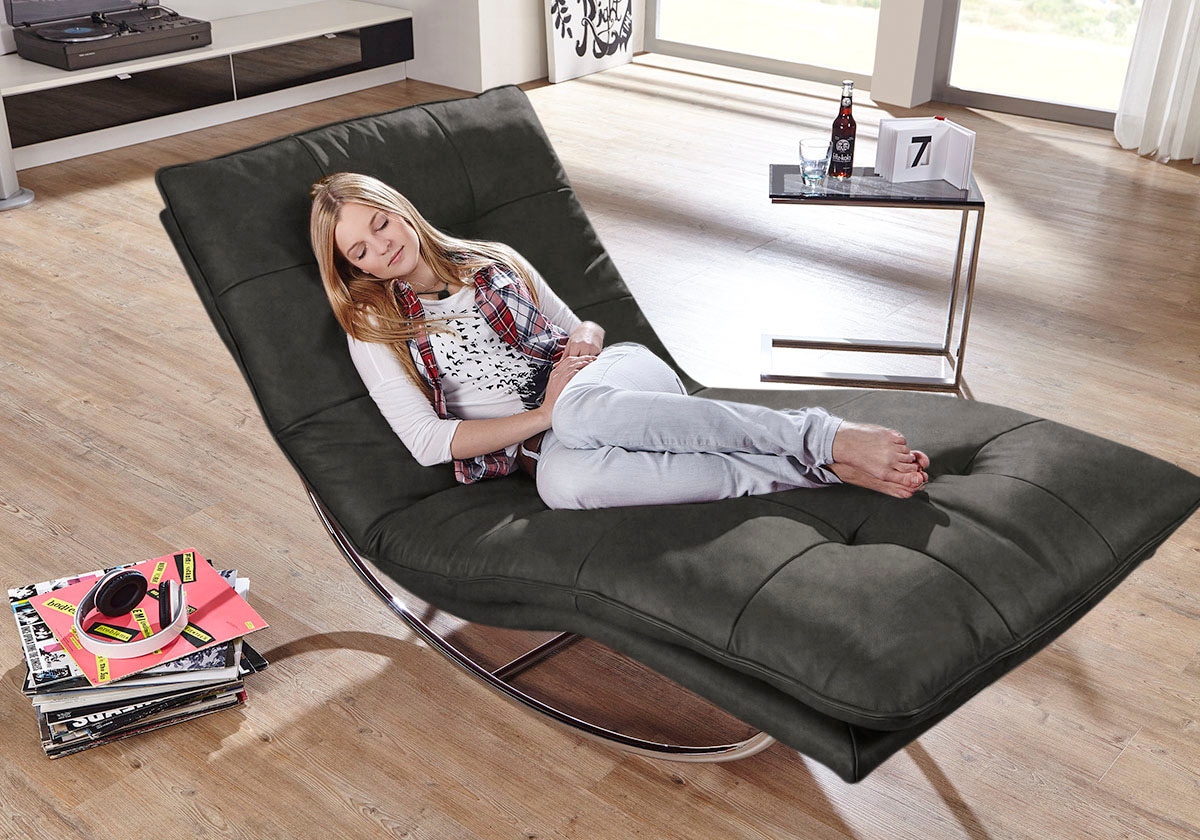 W.SCHILLIG Relaxliege "daily dreams" in Waffelkissen-Optik, Schaukelgestell Chrom glänzend, in 2 Breiten