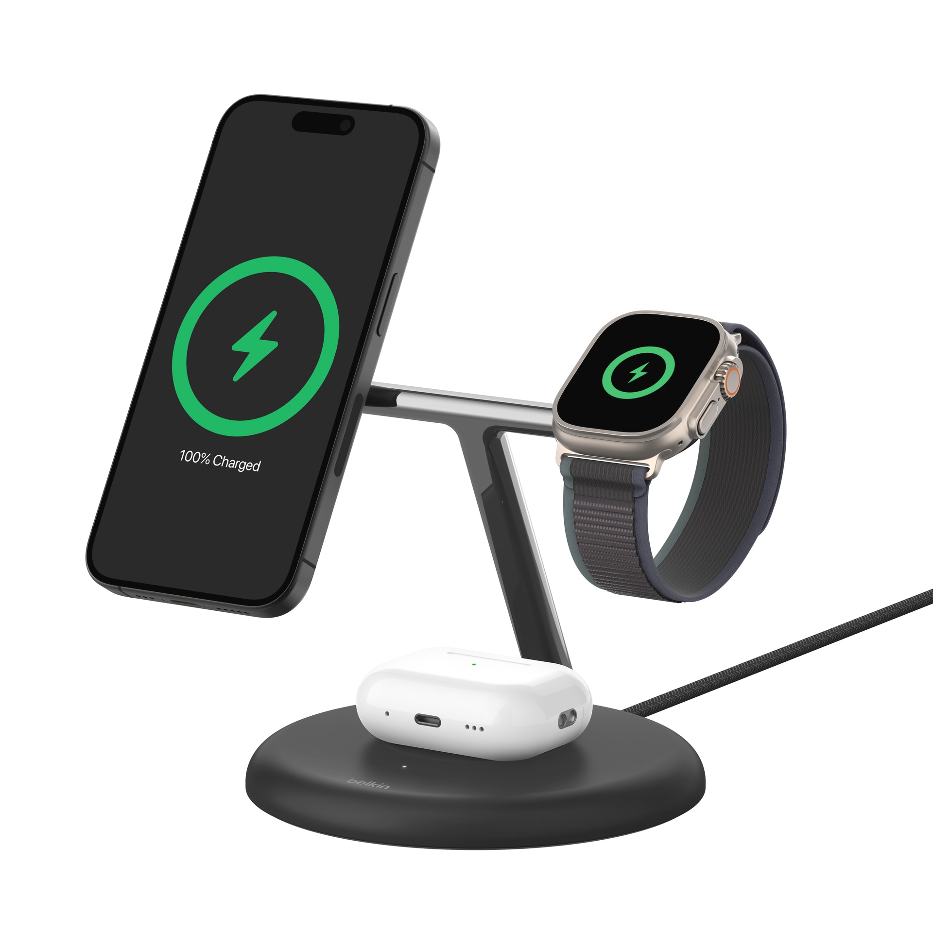 Belkin Ladestation »BoostCharge Pro 3-in-1«, Qi2, 15 W, magnetisch, iPhone, AirPods, Apple Watch