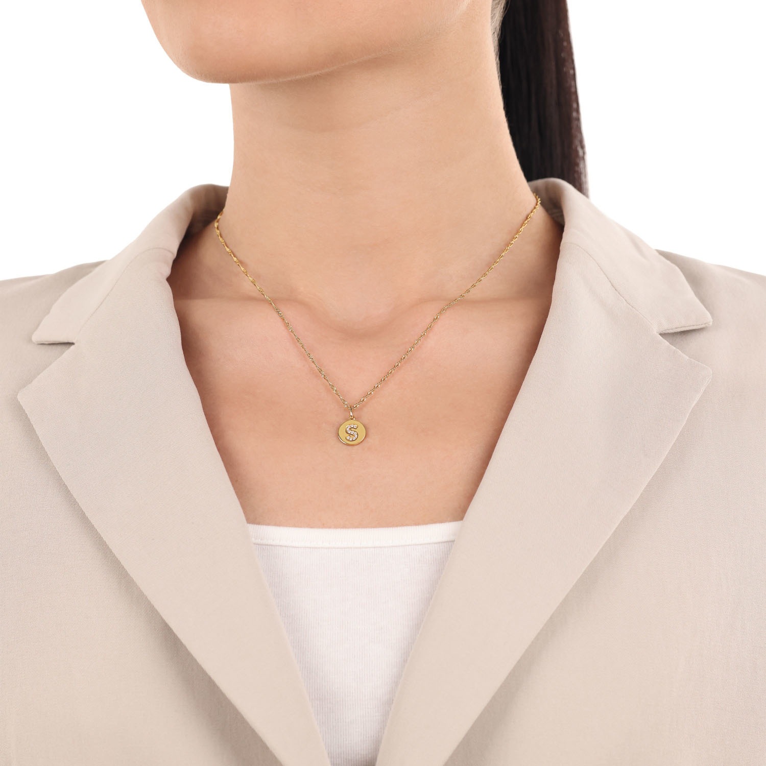Amor Letter Pendant Yellow Gold White 2