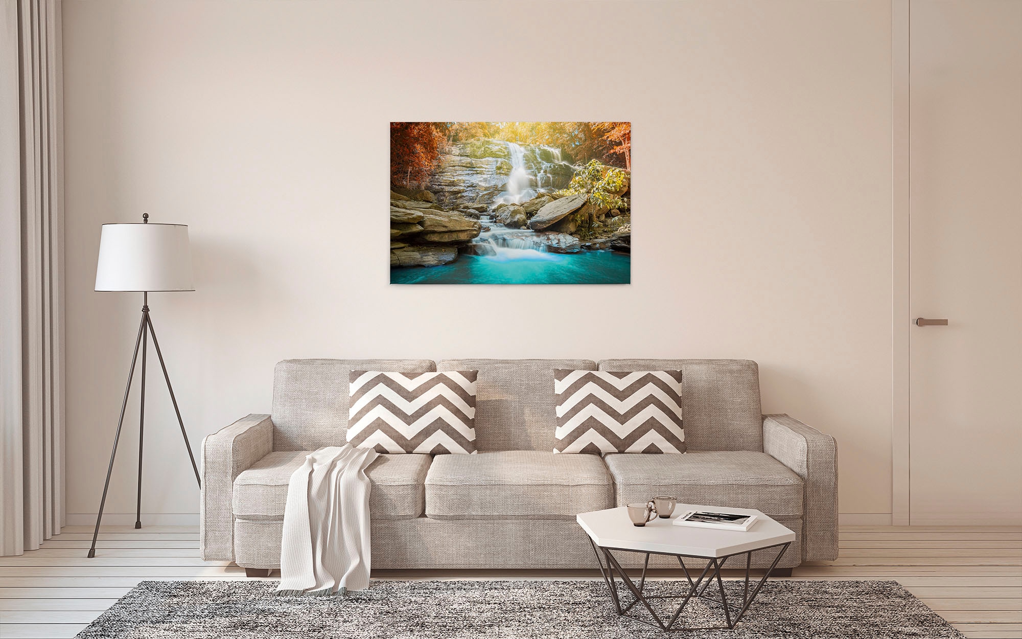 A.S. Création Leinwandbild »Waterfall«, Kunst-Natur-Kinder, (1 St.), Wasserfall Bild Keilrahmen Leinwand-Bild Wohnzimmer modern Wandbild