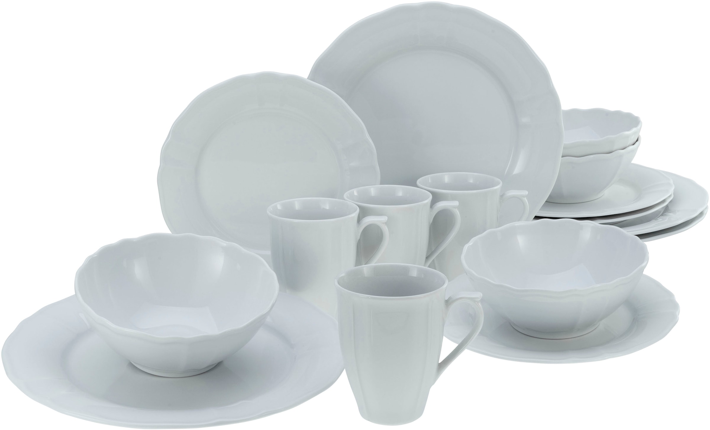 CreaTable Kombiservice »Geschirr-Set Flora«, (Set, 16 tlg., Kaffeeservice  und Tafelservice im Set, für 4 Personen), Service weiß, klassische Form im  Landhausstil 16 Teile, für 4 Personen | BAUR