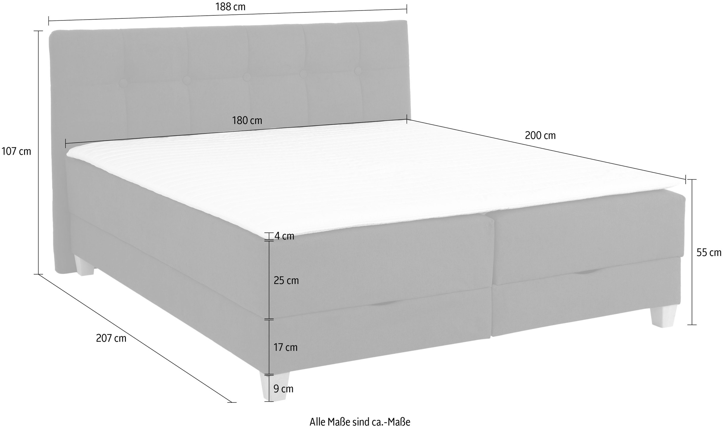 Home affaire Boxbett »Lonrai«, in H2,H3 & H4 und XXL - Überlänge 220cm wählbar, inkl. Topper