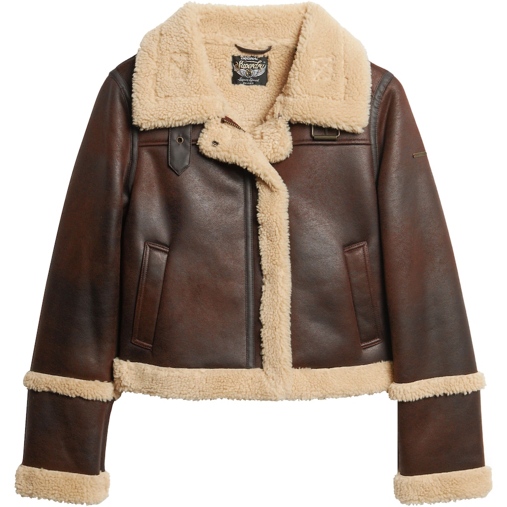 Superdry Lederimitatjacke »FAUX SHEARLING CROP JACKET«