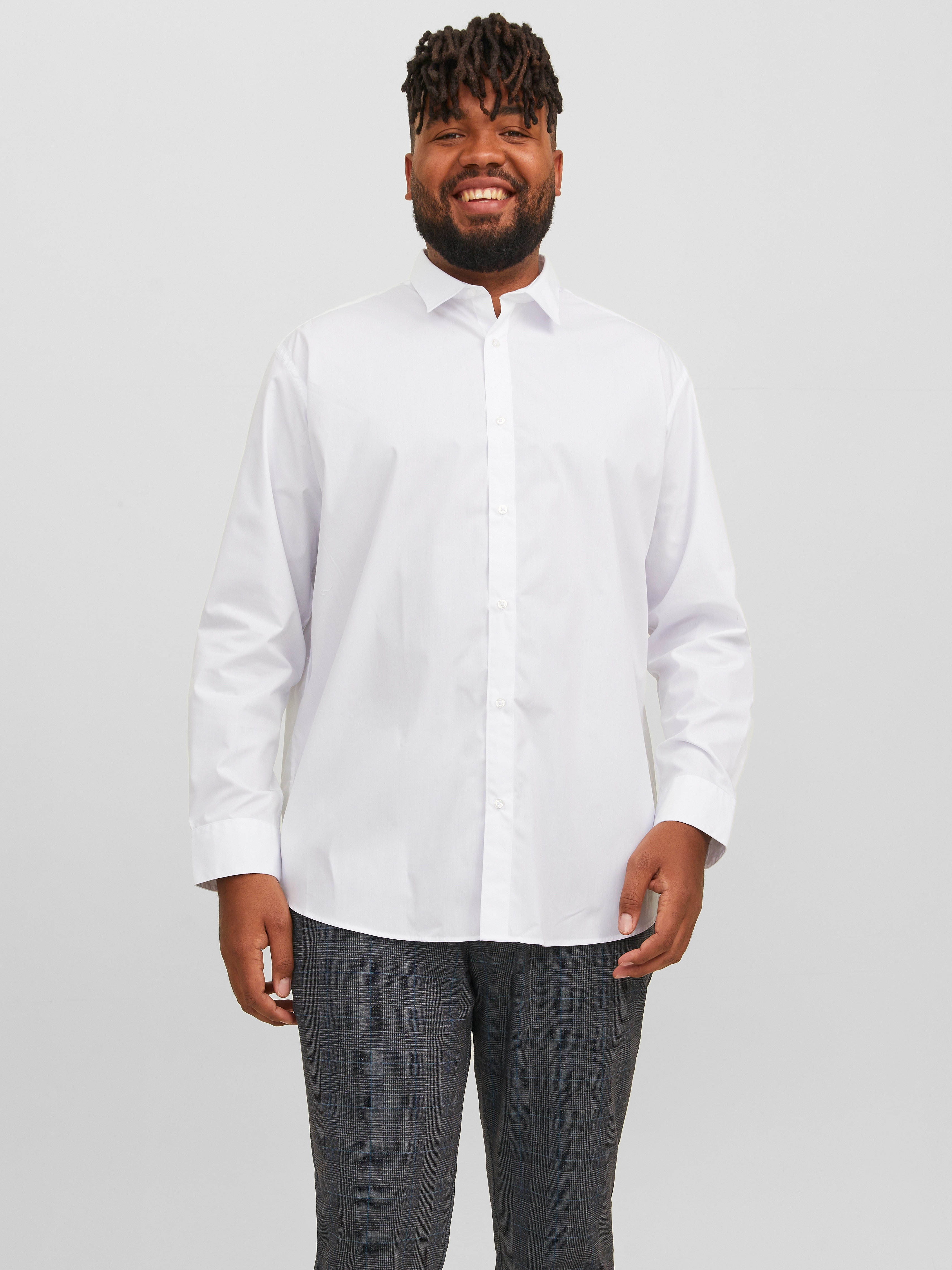 Jack & Jones PlusSize Langarmhemd "Jjjoe Shirt Ls Plain Pls" Materialmix, Normal Geschnitten