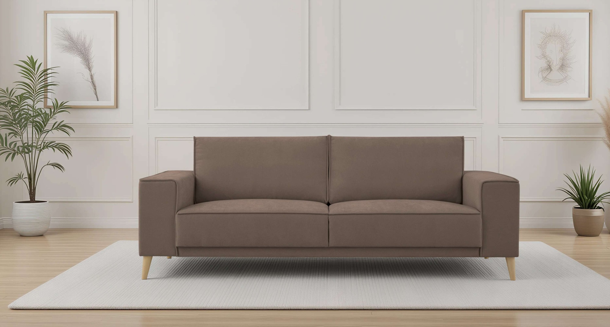 3-Sitzer OTTO HOME, B:224cm H:85cm T:83cmbraun, 100% Polyester, Sofas, "Oland Skandi, weicher Chenille-Stoff", 224 cm, Wellenunterfederung,