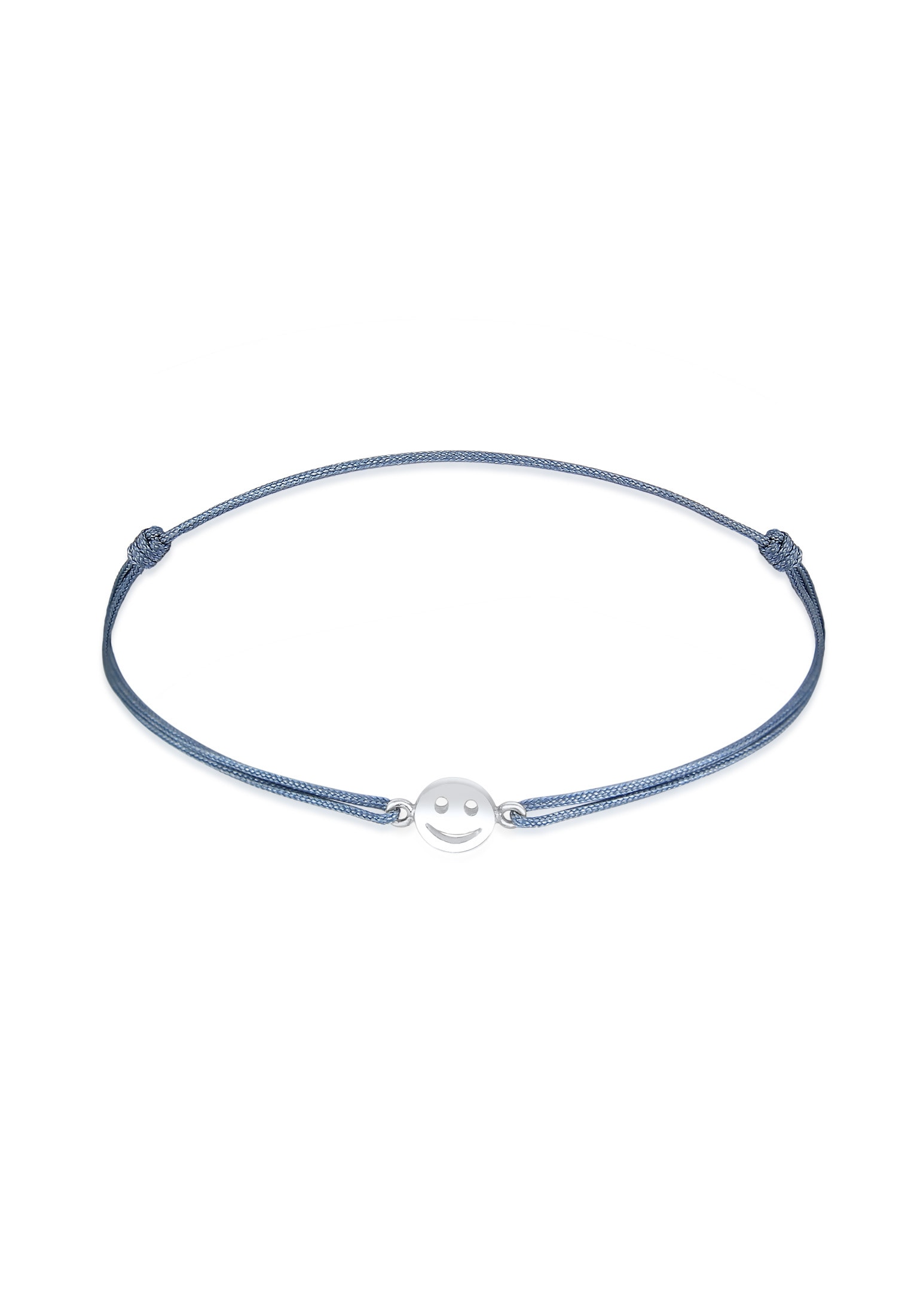 "Armkette ELLI ""Armband mit Smile Face Textil 925 Silber vergoldet"" Gr. 160, blau (hellblau), Armbänder, Damen, Silber 925 (Sterlingsilber)