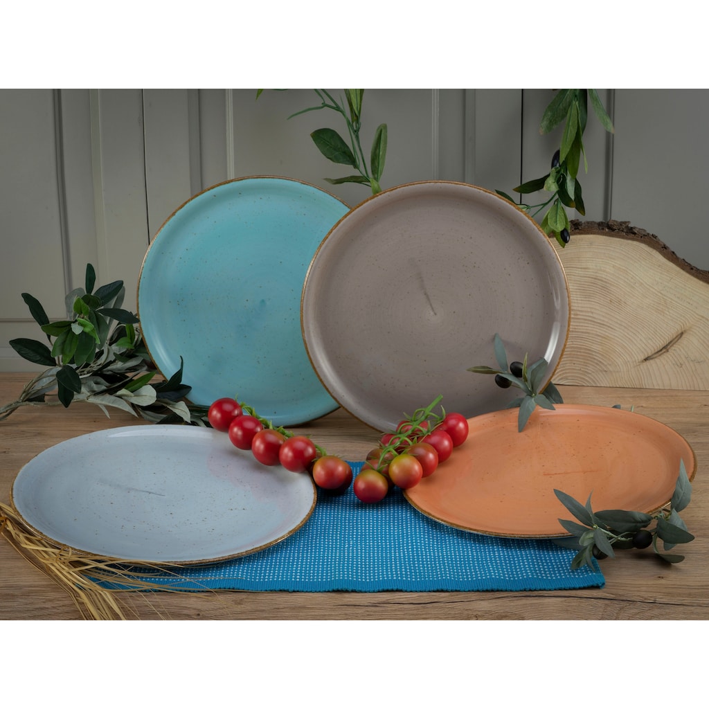 CreaTable Pizzateller »Essteller VINTAGE NATURE«, (Set, 4 St.), Teller Set für 4 Personen, Porzellan