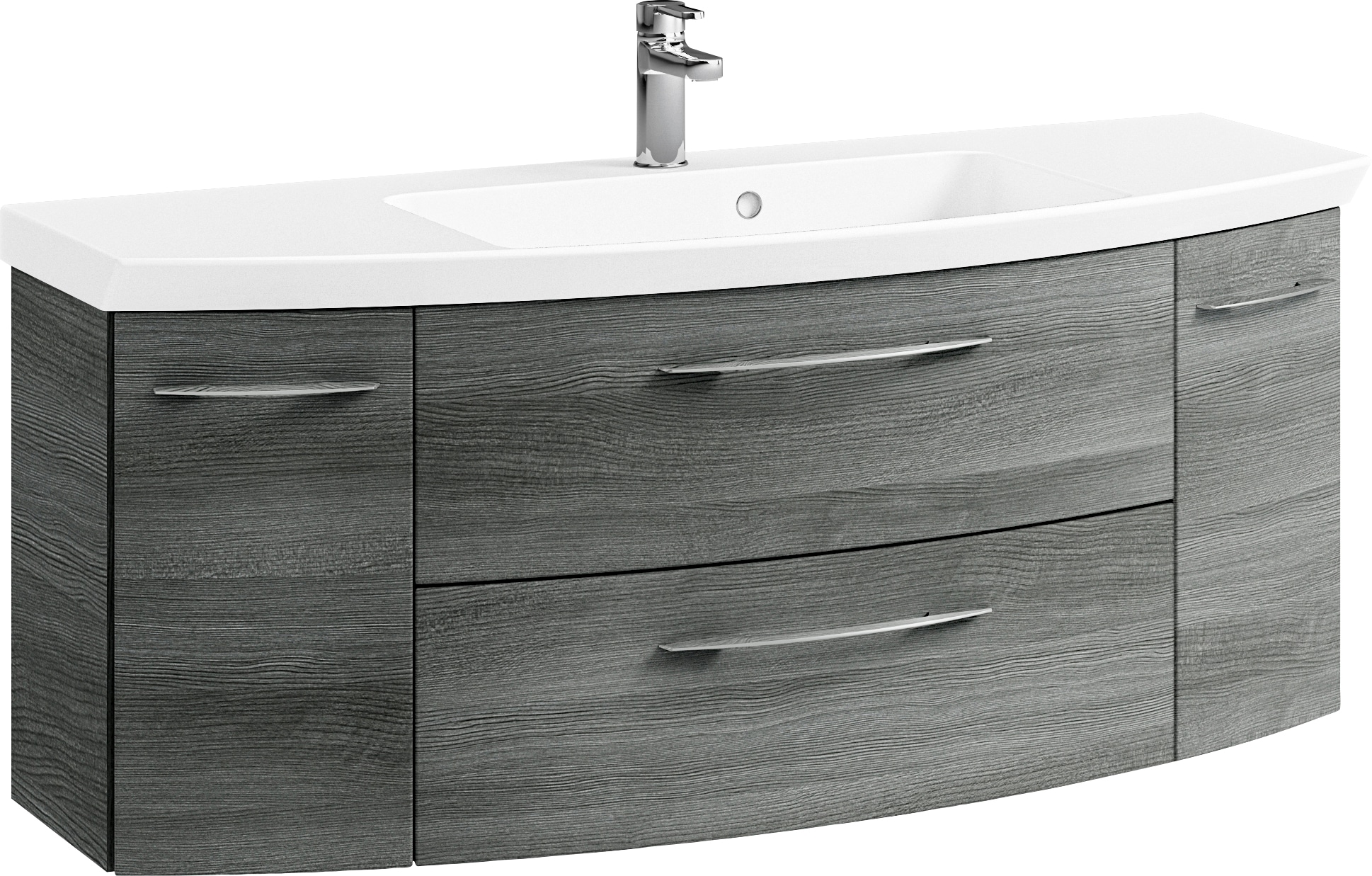 Saphir Badmöbel-Set »Cassca Sprint 3-teilig Mineralmarmor-Waschtisch mit LED-Spiegelschrank«, (4 St.), mit Midischrank, inkl. Türdämpfer, 6 Türen, 4 Türen