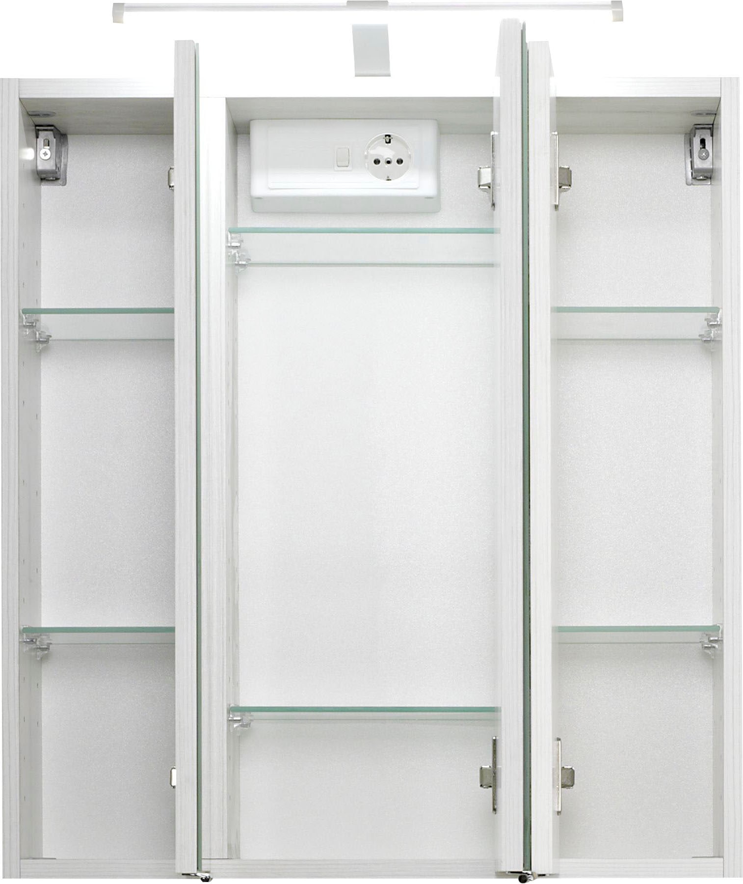 welltime Badmöbel-Set »"Trento", Badezimmer-Set, Hängeschrank, Unterschrank, Hochschrank«, (5 St.), Waschbeckenunterschrank, Spiegelschrank inkl. Aufbauleuchte