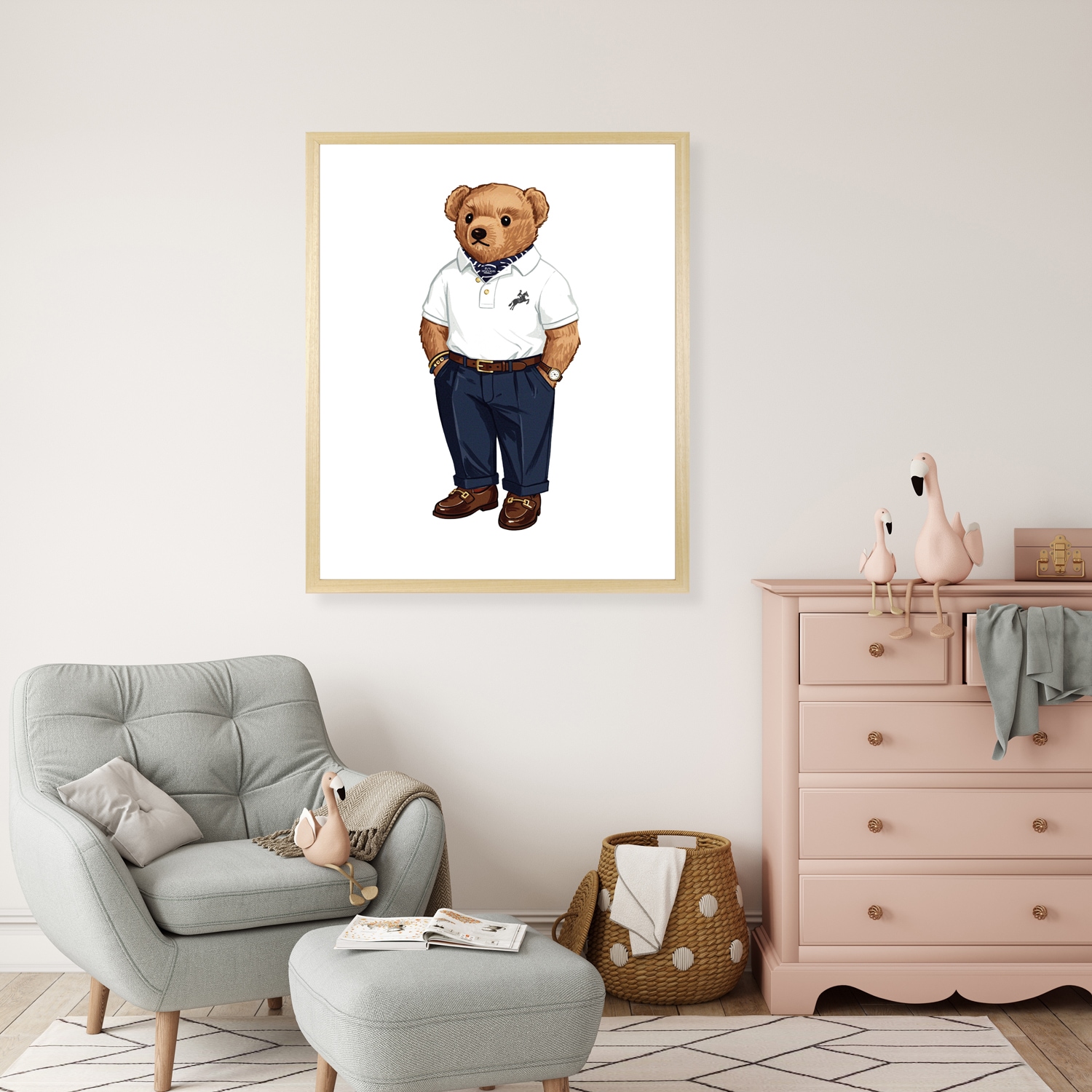 queence Bild mit Rahmen "Vintage Polo Club Teddy Bär" Bär  Bären  Fashion günstig online kaufen