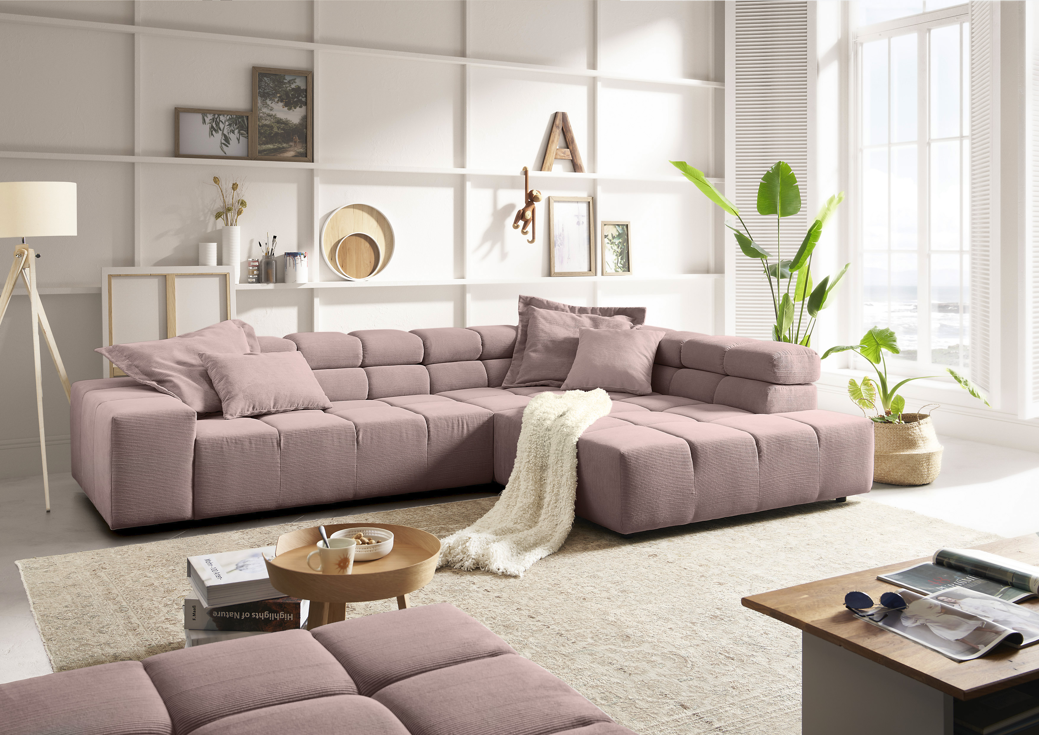 Home affaire Ecksofa "Ancona, Ecksofa, incl. Kopfteilverstellung, Breite 319 cm, L-Form" wahlweise motorische Sitztiefenverstellung, auch in Cord + Easy Care