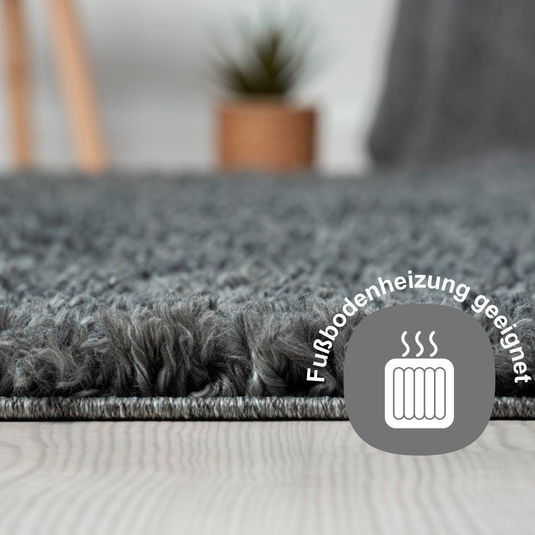 Myflair Möbel & Accessoires Hochflor-Bettumrandung »My Shaggy«, (3 tlg.), Shaggy, Uni-Farben, leicht glänzend, extra flauschig, Läufer-Set