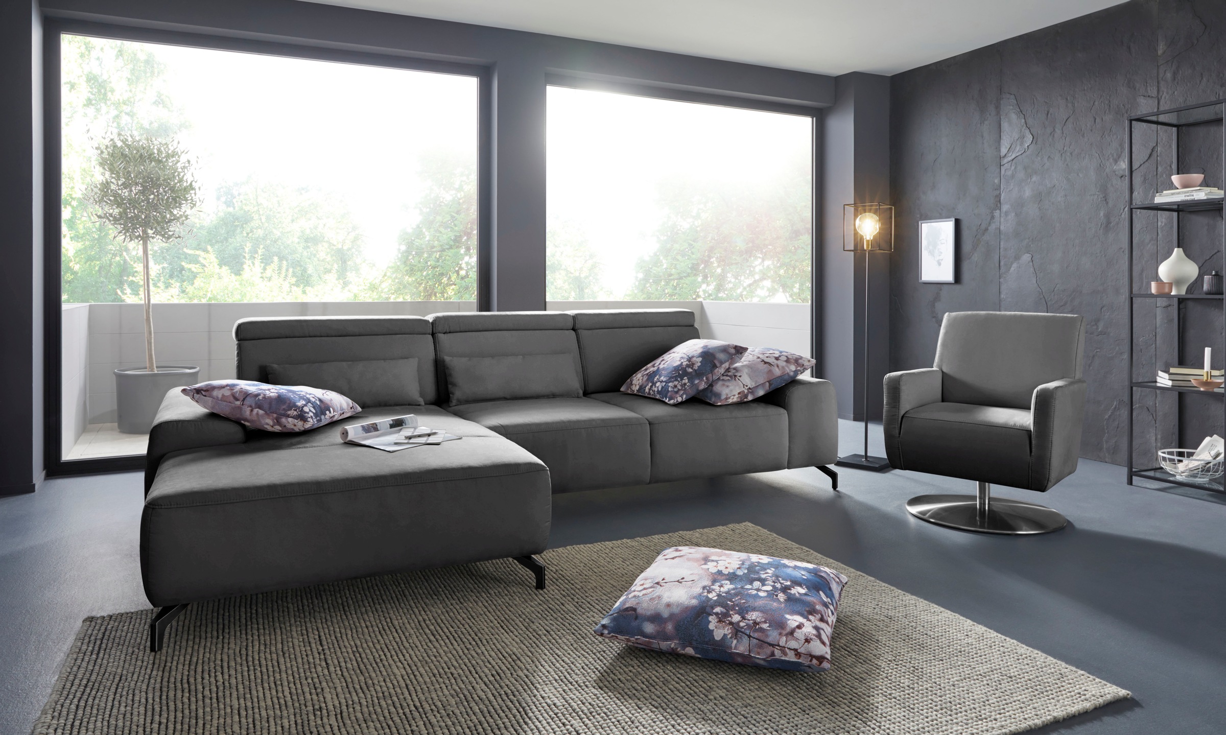 sit&more Ecksofa »Gizeh L-Form«, Fußhöhe 12 cm, inklusive Sitztiefenverstellung und Kopfteilverstellung