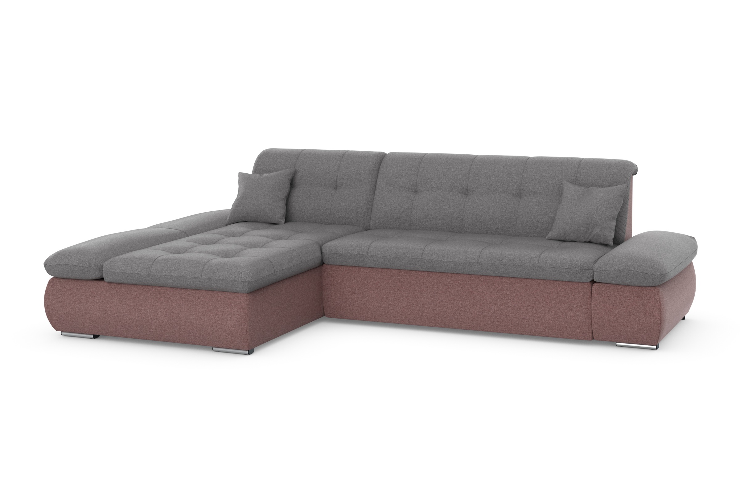 DOMO collection Ecksofa »Moric, L-Form, XXL-Sofa - Breite 300cm«, wahlweise mit Bettfunktion und Armteilverstellung, beere-grau