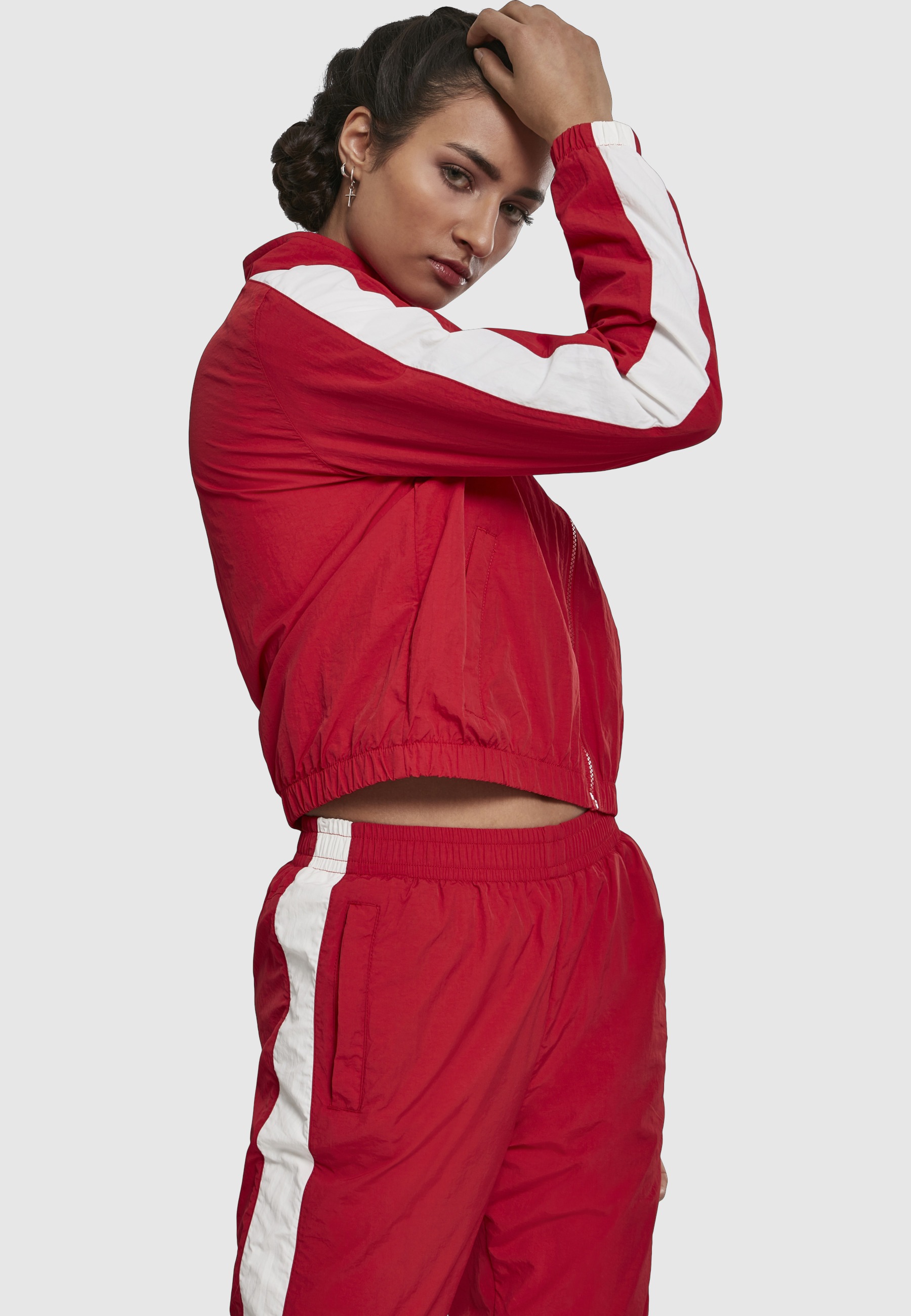 URBAN CLASSICS Allwetterjacke »Urban Classics Damen Ladies Short Striped Crinkle Track Jacket« 1 Stk. tlg. ohne Kapuze