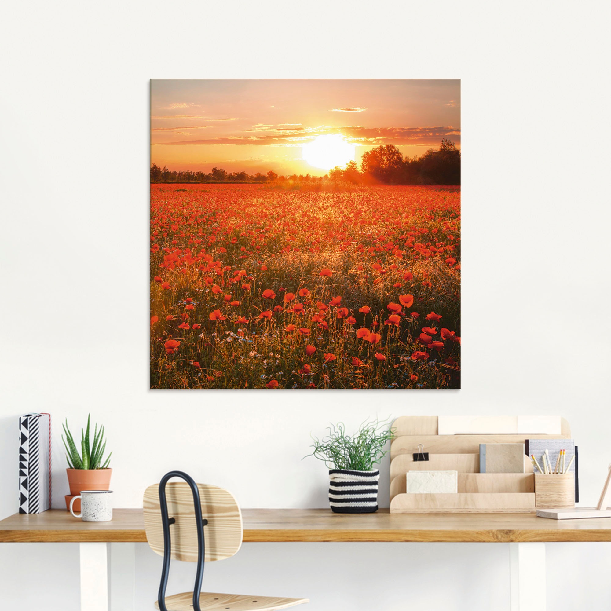 Artland Glasbild "Mohnblumenfeld bei Sonnenuntergang" Blumen 1 Stk. tlg. in günstig online kaufen