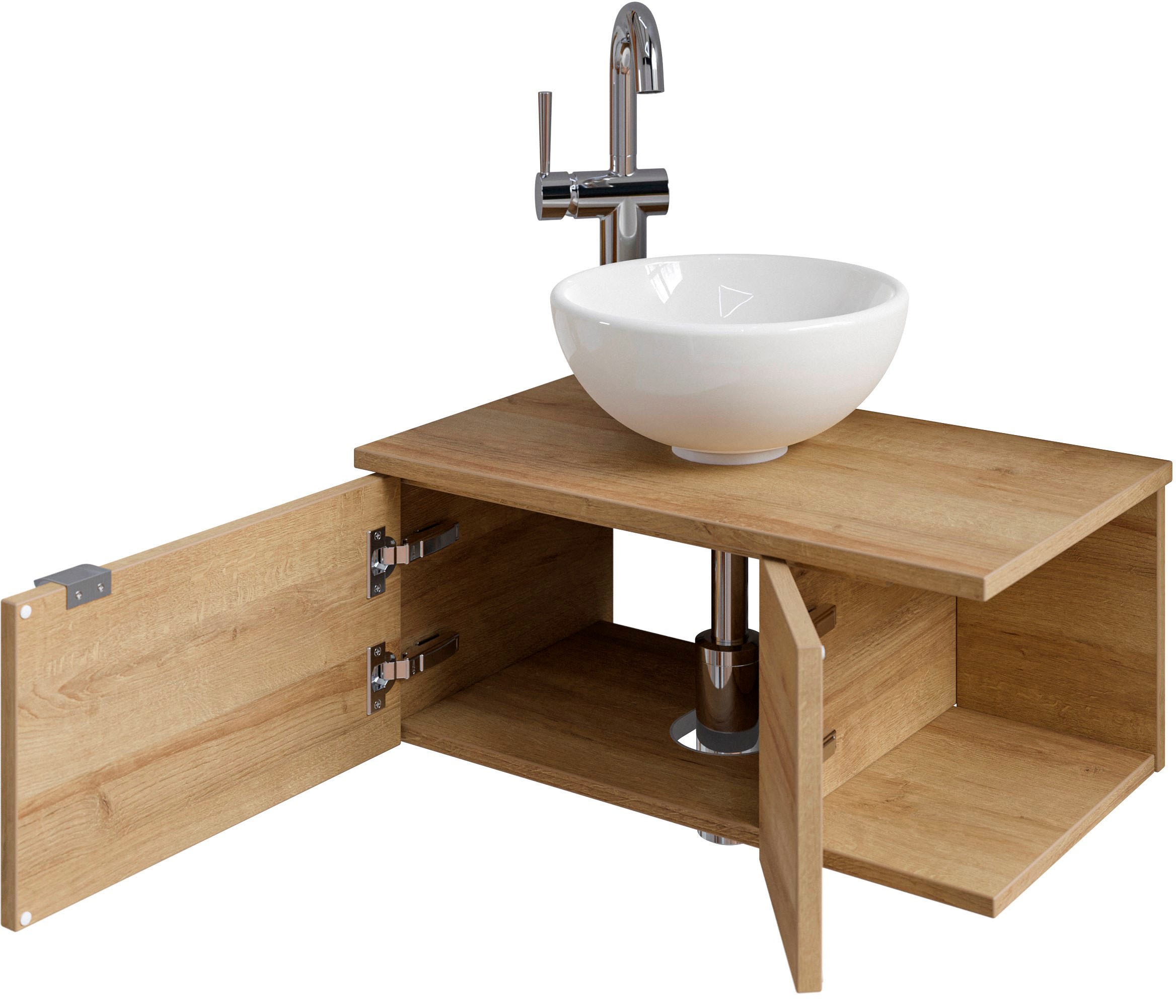 Saphir Badmöbel-Set »Serie 6915«, (4 St.), Gäste-Bad, 70 cm breit, mit LED-Spiegel, offenem Fach und 2 Türen