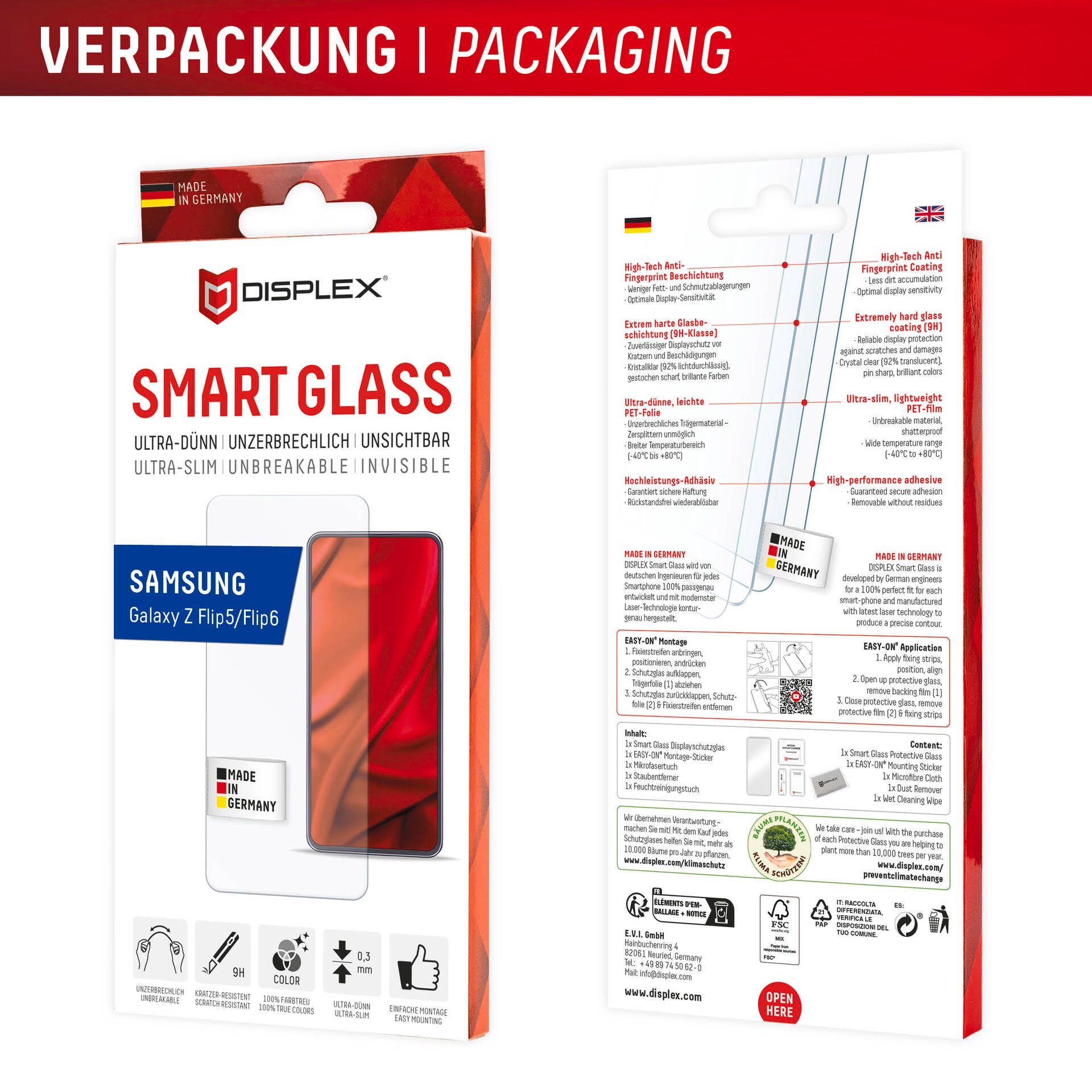 Displex Displayschutzglas »Smart Glass«, Displayschutzfolie, Schutzfolie, Bildschirmschutz, kratz- & stoßfest
