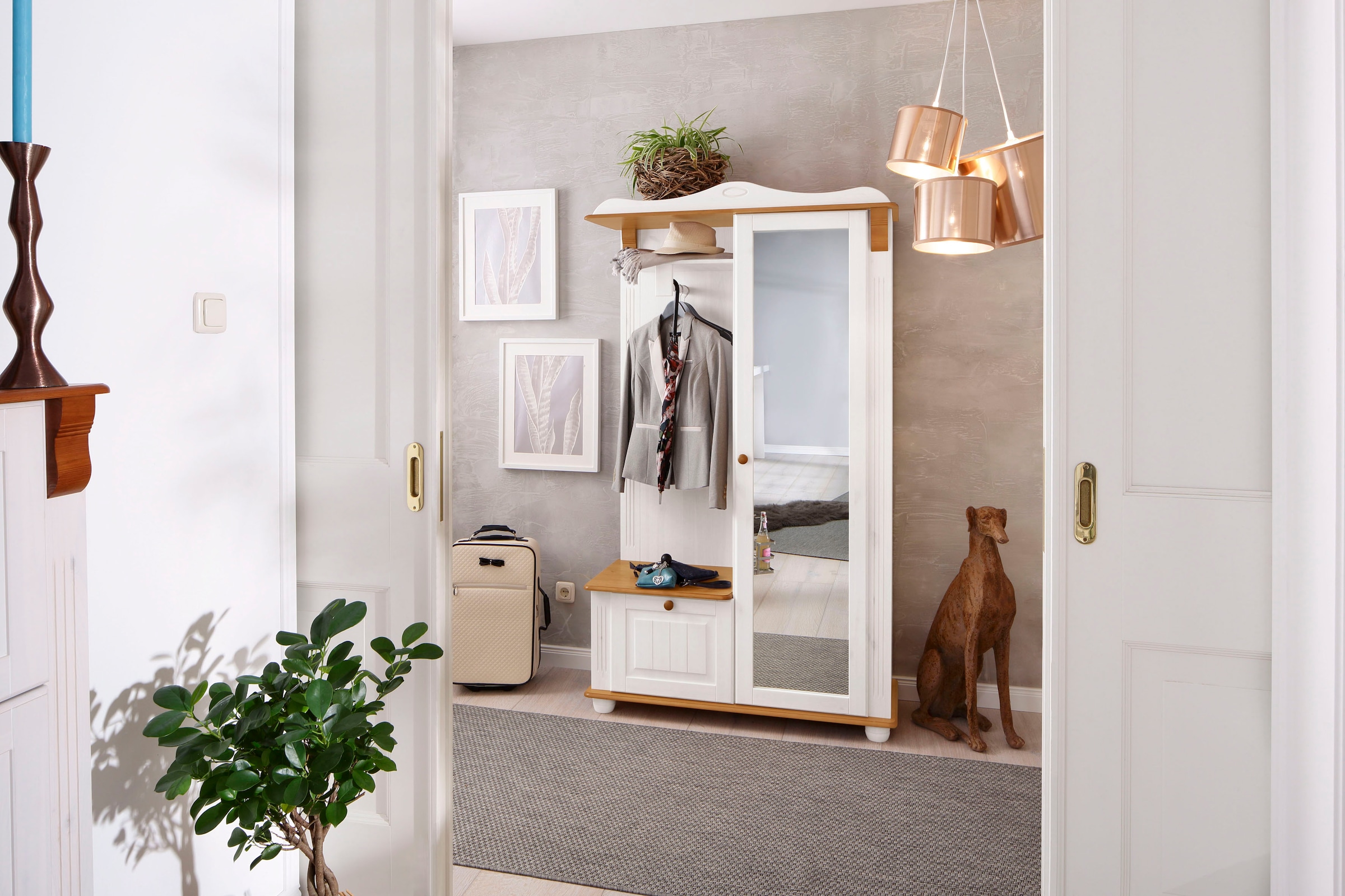 Home affaire Kompaktgarderobe »Adele«, Breite 108 cm, mit Spiegeltür, aus massiver Kiefer, FSC®