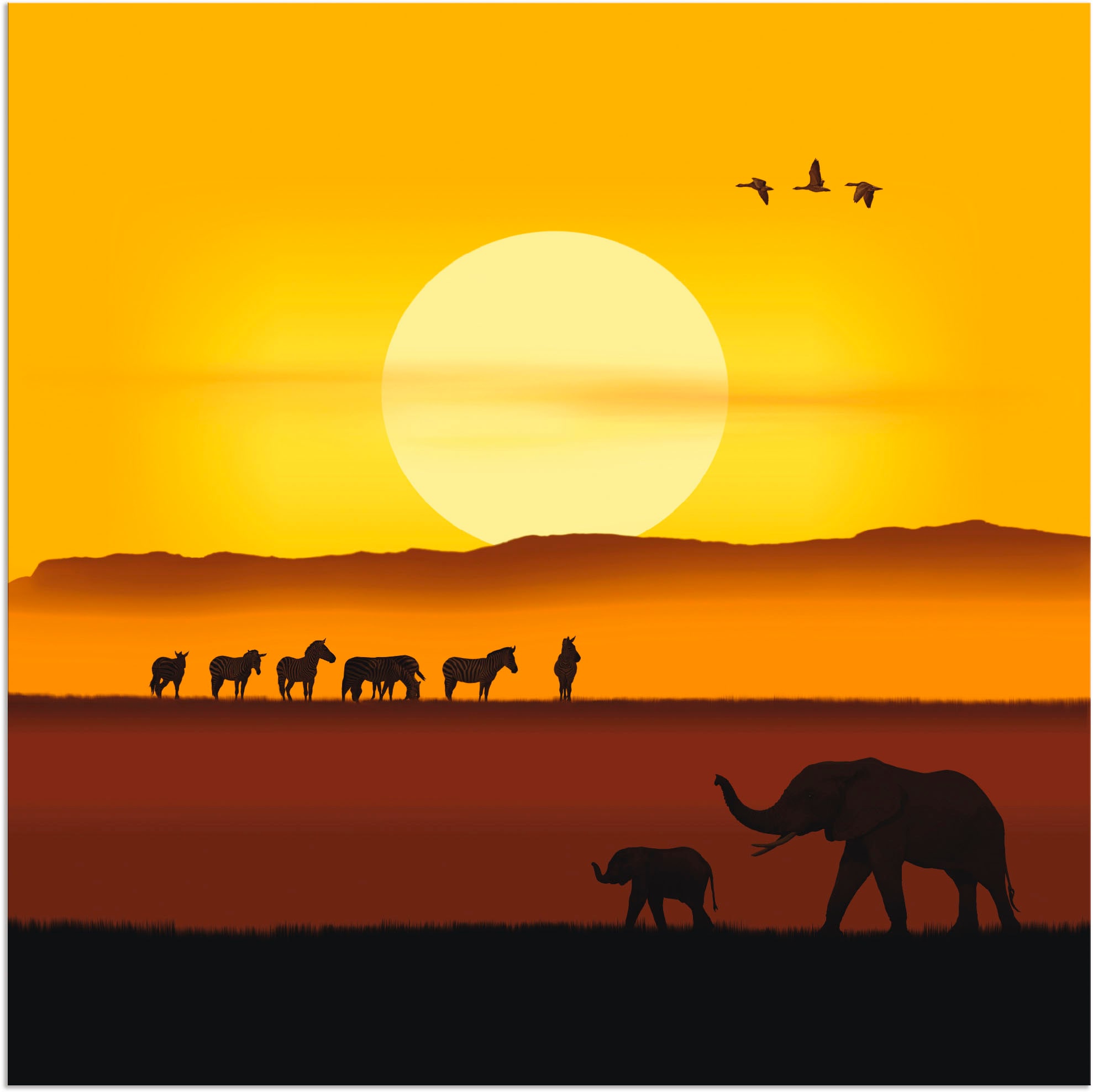 Artland Wandbild »Ein Morgen in der afrikanischen Savanne«, Wildtiere, (1 St.),  als Alubild, Leinwandbild, Wandaufkleber oder Poster in versch. Größen  kaufen | BAUR