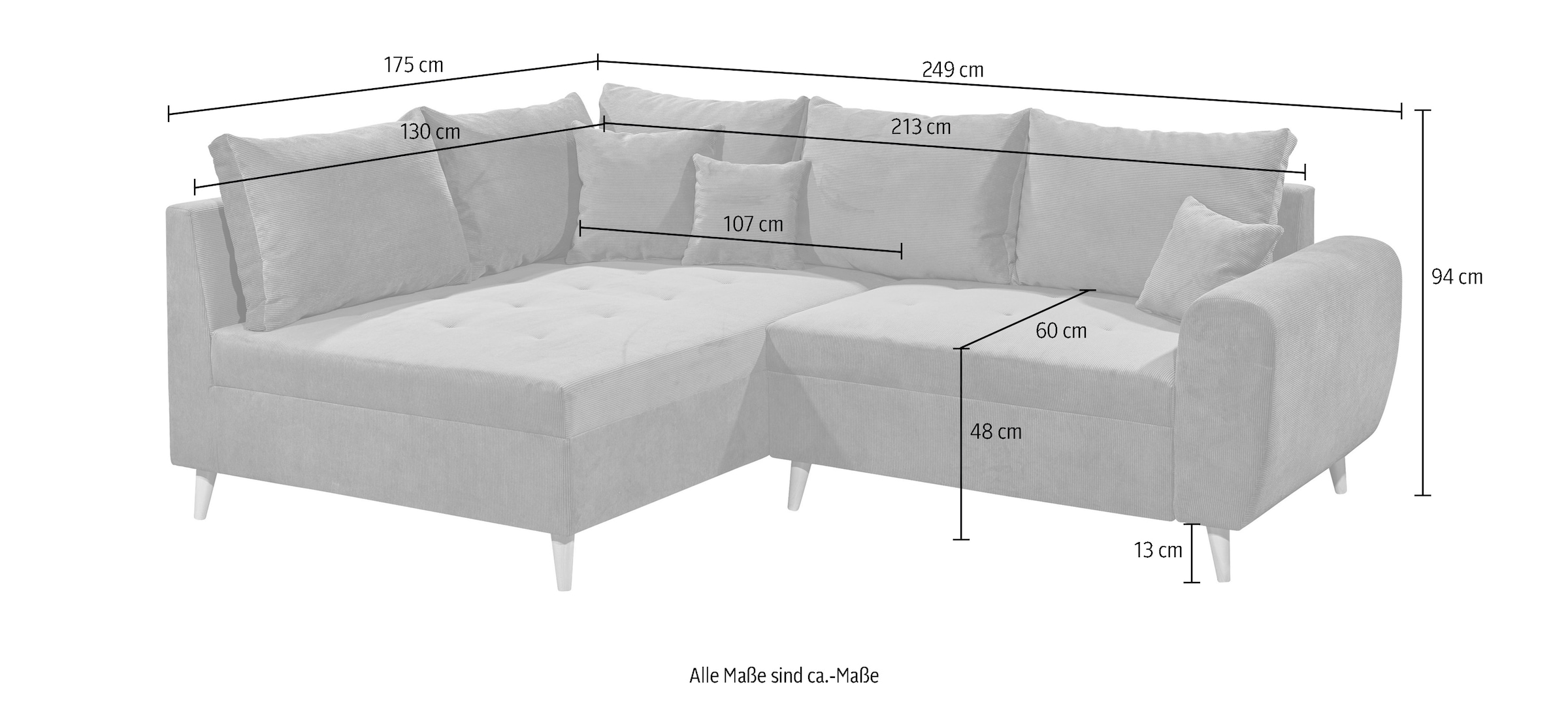 ED EXCITING DESIGN Ecksofa »Calanda L-Form«, mit Hocker, frei im Raum stellbar, Rücken- und Zierkissen