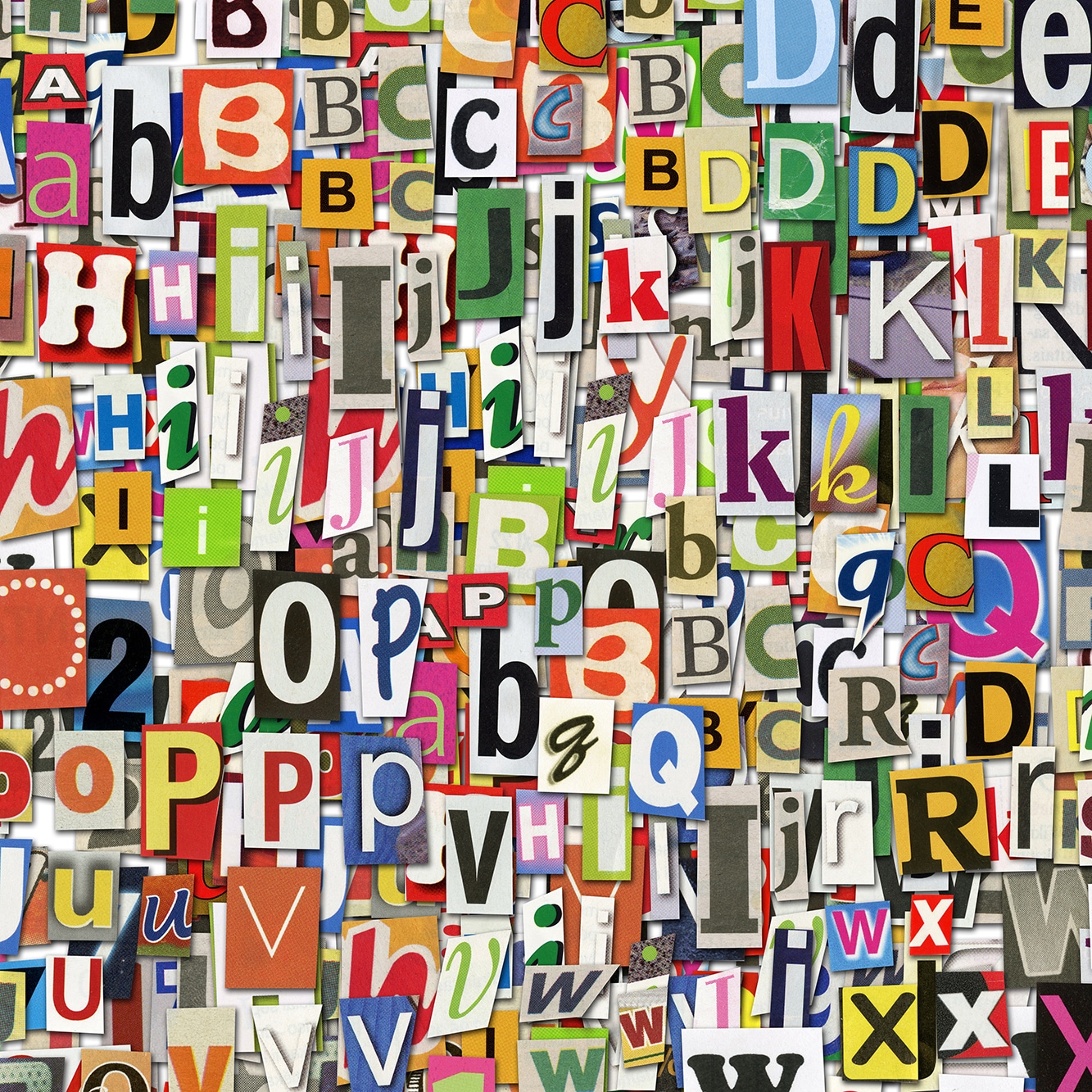 queence Acrylglasbild "Bunte Buchstaben als Zeitungsschnipsel" 1 Stk. tlg. mit schwebender 3D Tiefenwirkung, dank der rahmenlosen Befestigung