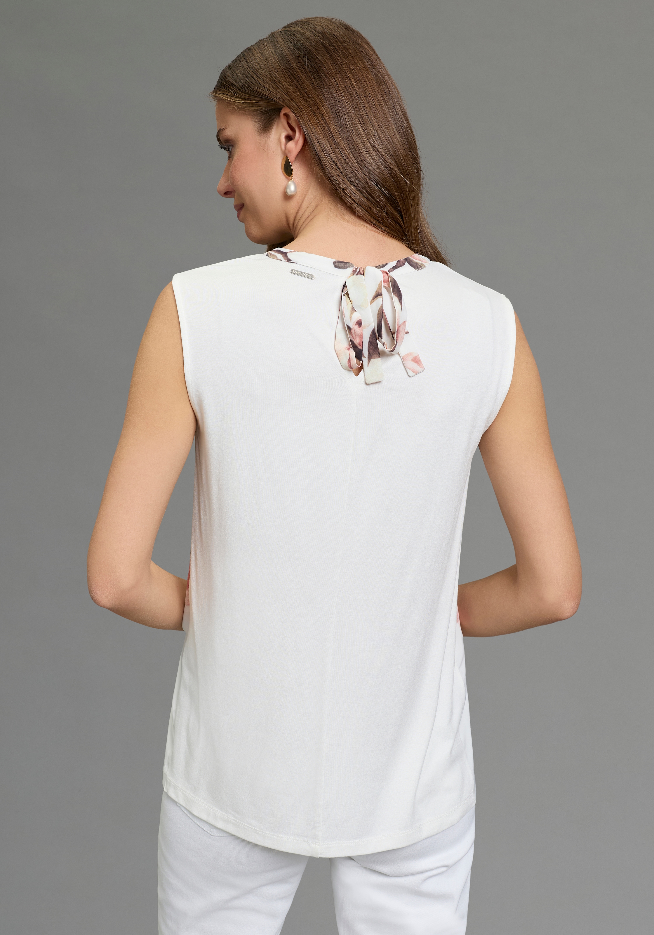 Laura Scott Blusentop mit geblümtem Muster, mit Stehkragen, elastisches Material