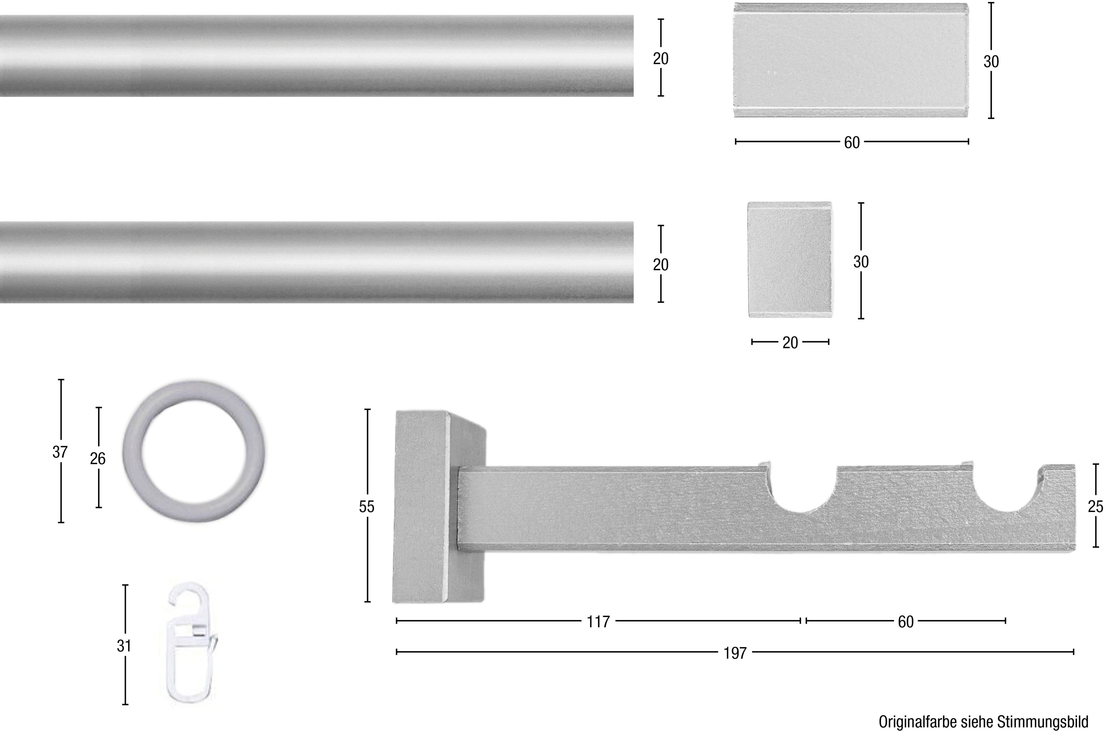 Thumbnail - GARESA Gardinenstange "CUBUS" Ø 20 mm 2 läufig-läufig Wunschmaßlänge Vorhanggarnitur, verlängerbar, Endknopf eckig, mit ...