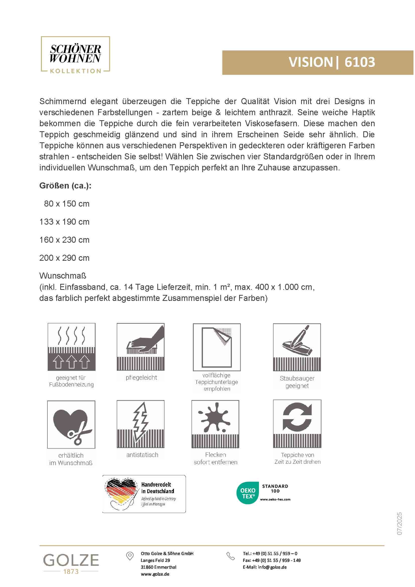 SCHÖNER WOHNEN-Kollektion Teppich »Vision 213« rechteckig 7 mm Höhe Viskoseteppich mit Glanz, Wohnzimmer