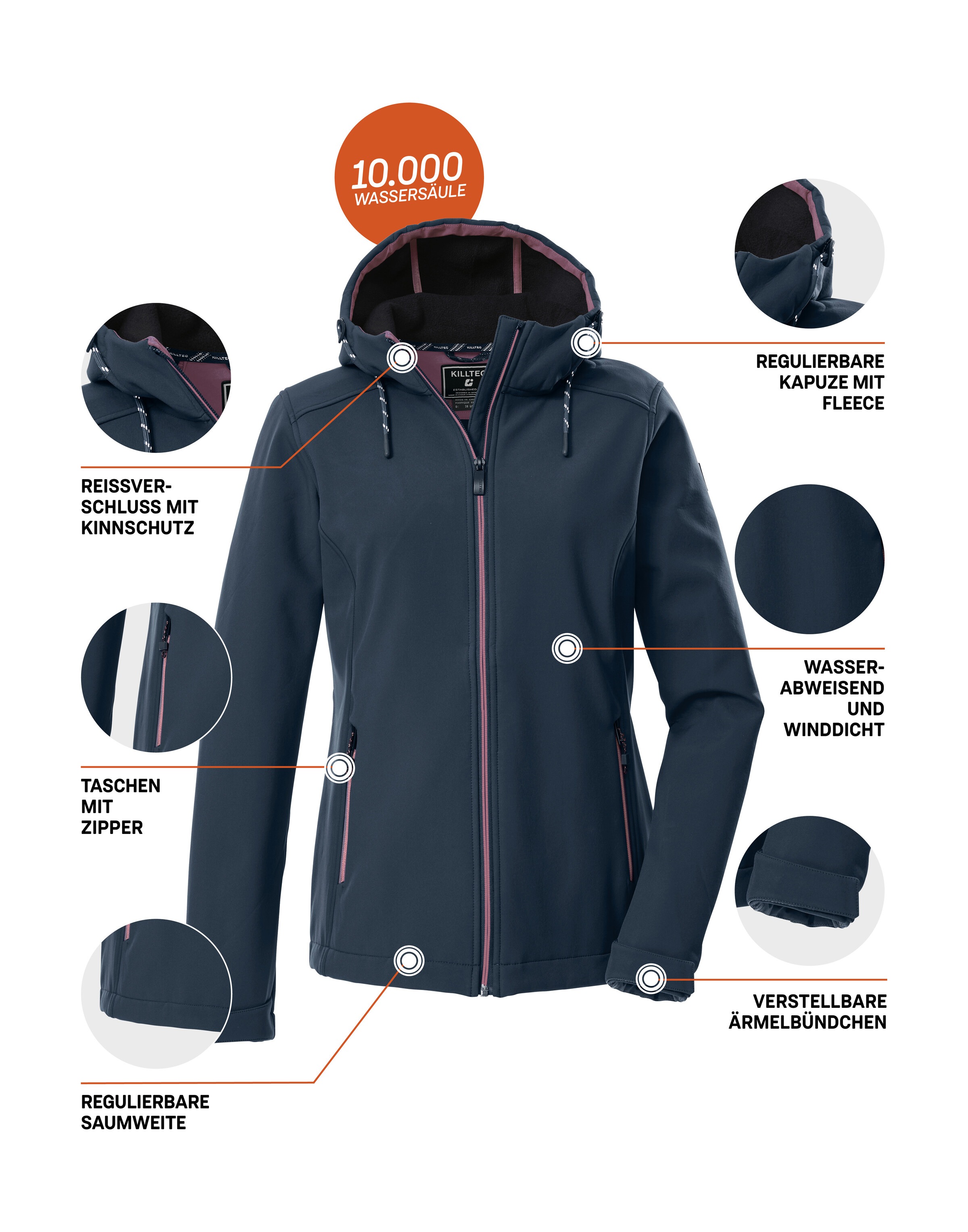 Killtec Softshelljacke »KOW 8 WMN SFTSHLL JCKT«, Damen Softshelljacke: wasser- und windabweisend, atmungsaktiv