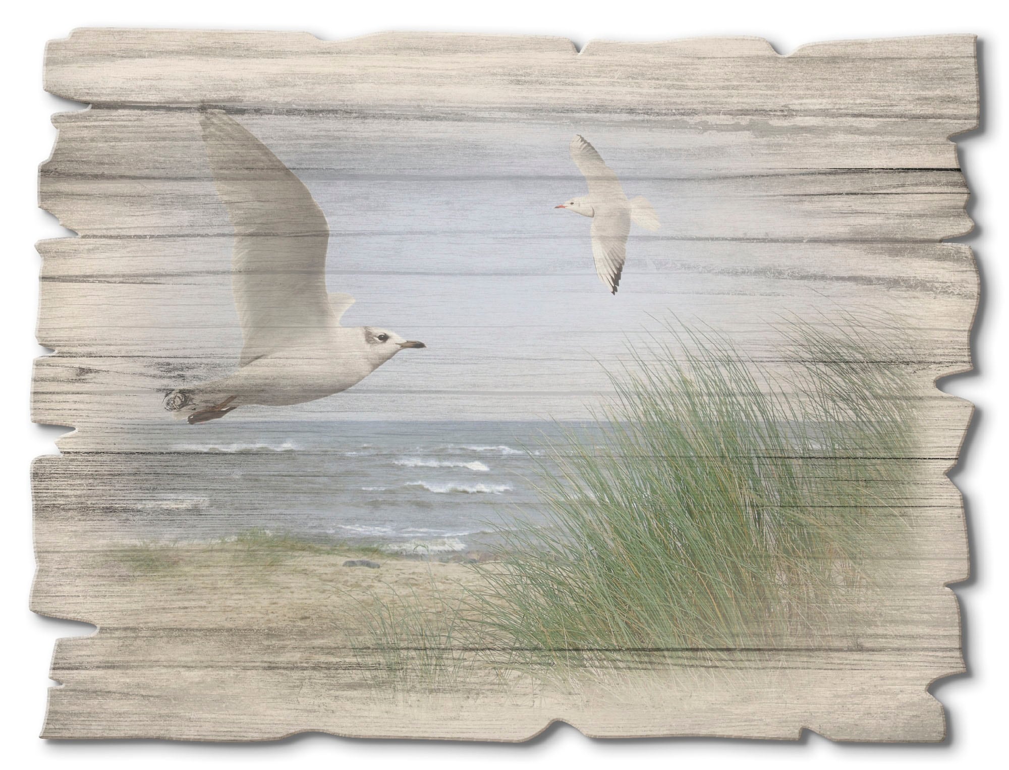 Artland Holzbild »Nordseestrand mit Möwen«, Strand, (1 St.)