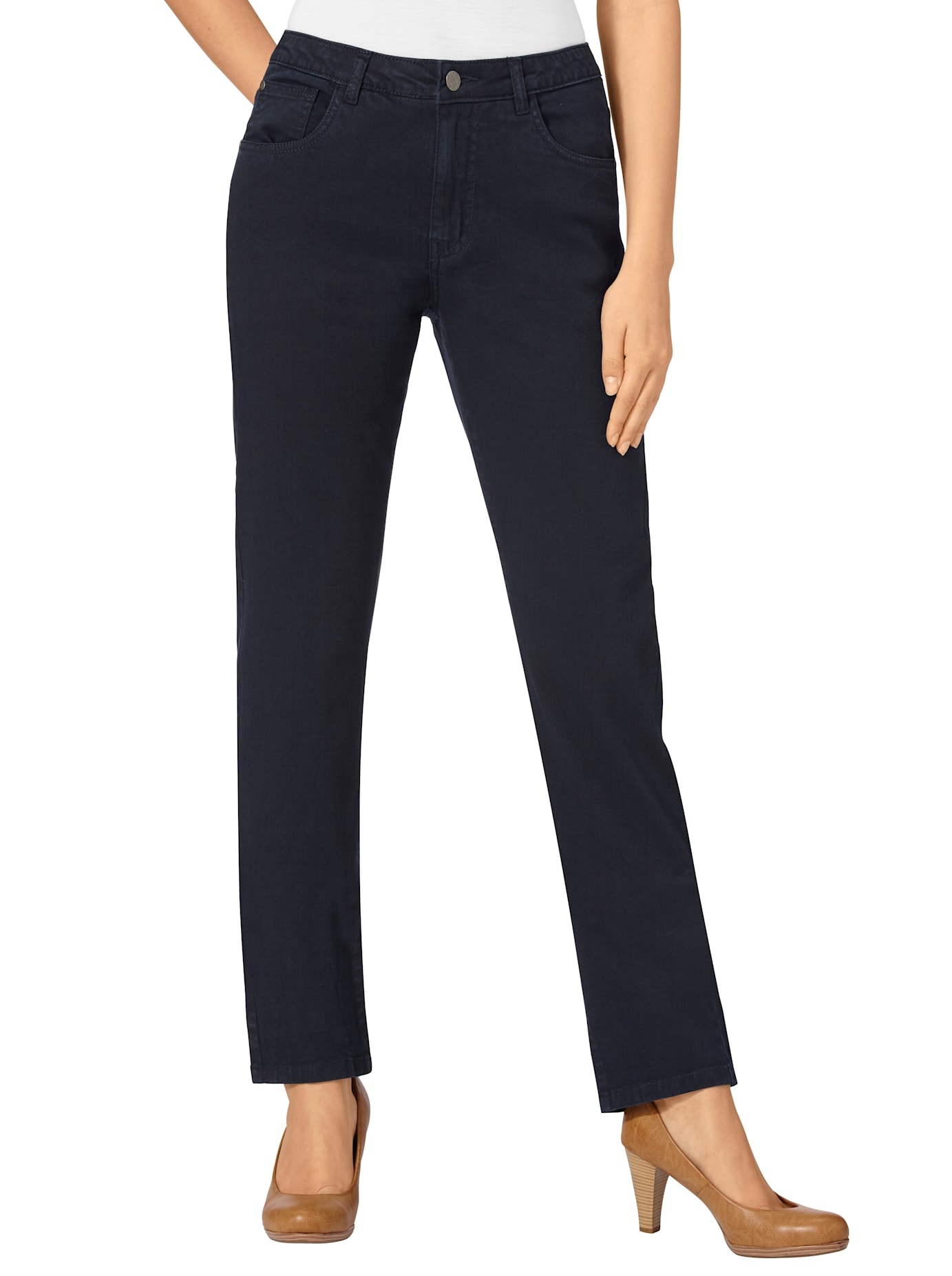 5-Pocket-Jeans INSPIRATIONEN, Damen, Gr. 50, Normalgrößen, blau (marine), 98% Baumwolle, 2% Elasthan, unifarben, lang, Jeans 5-Pocket-Jeans, Topseller