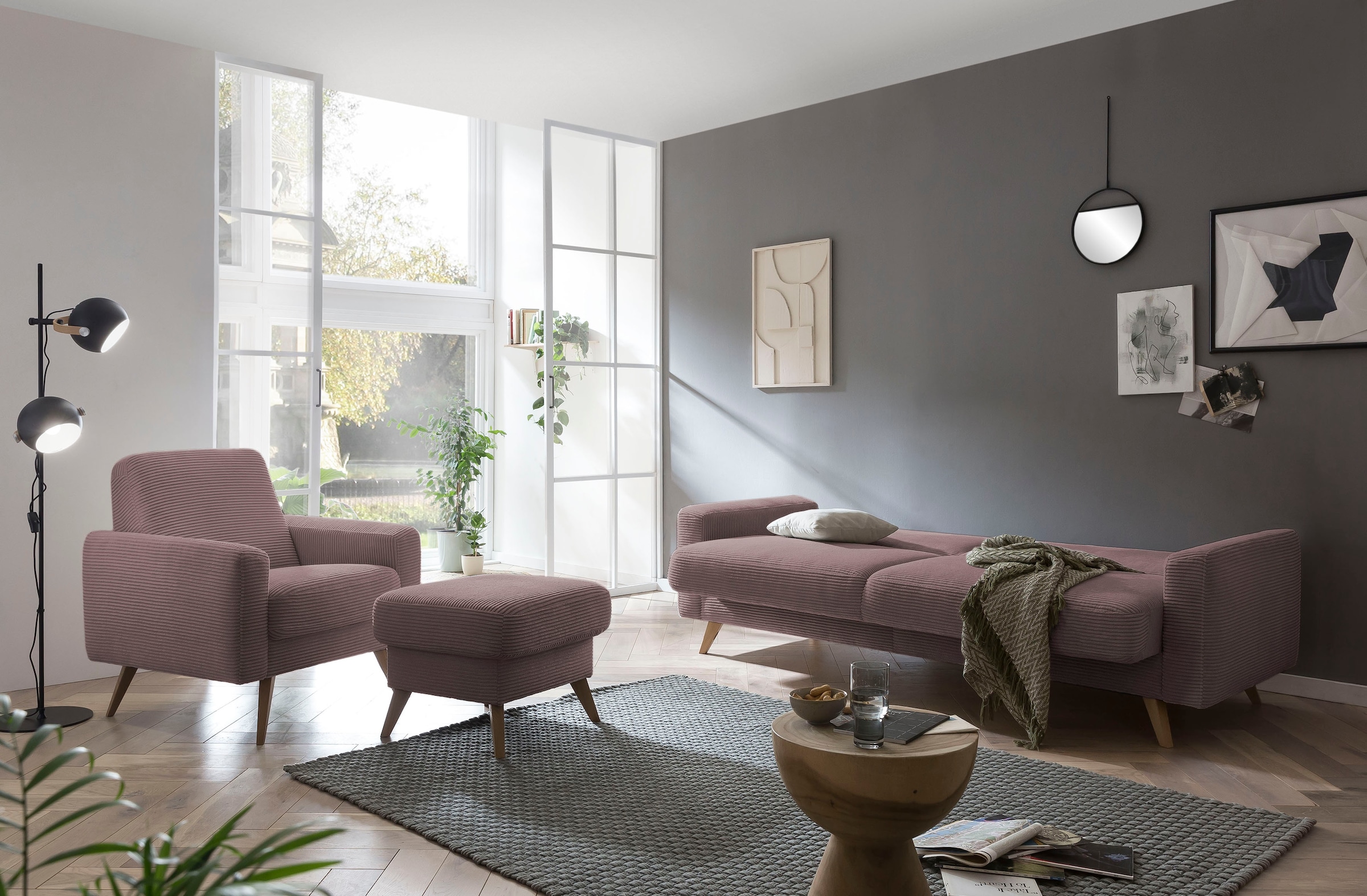 exxpo - sofa fashion 3-Sitzer »Samso, elegant und bequem, aktueller Cord Bezug, Kippcouch«, hochwertige Verarbeitung, Schlafsofa inkl. Bettfunktion und Bettkasten