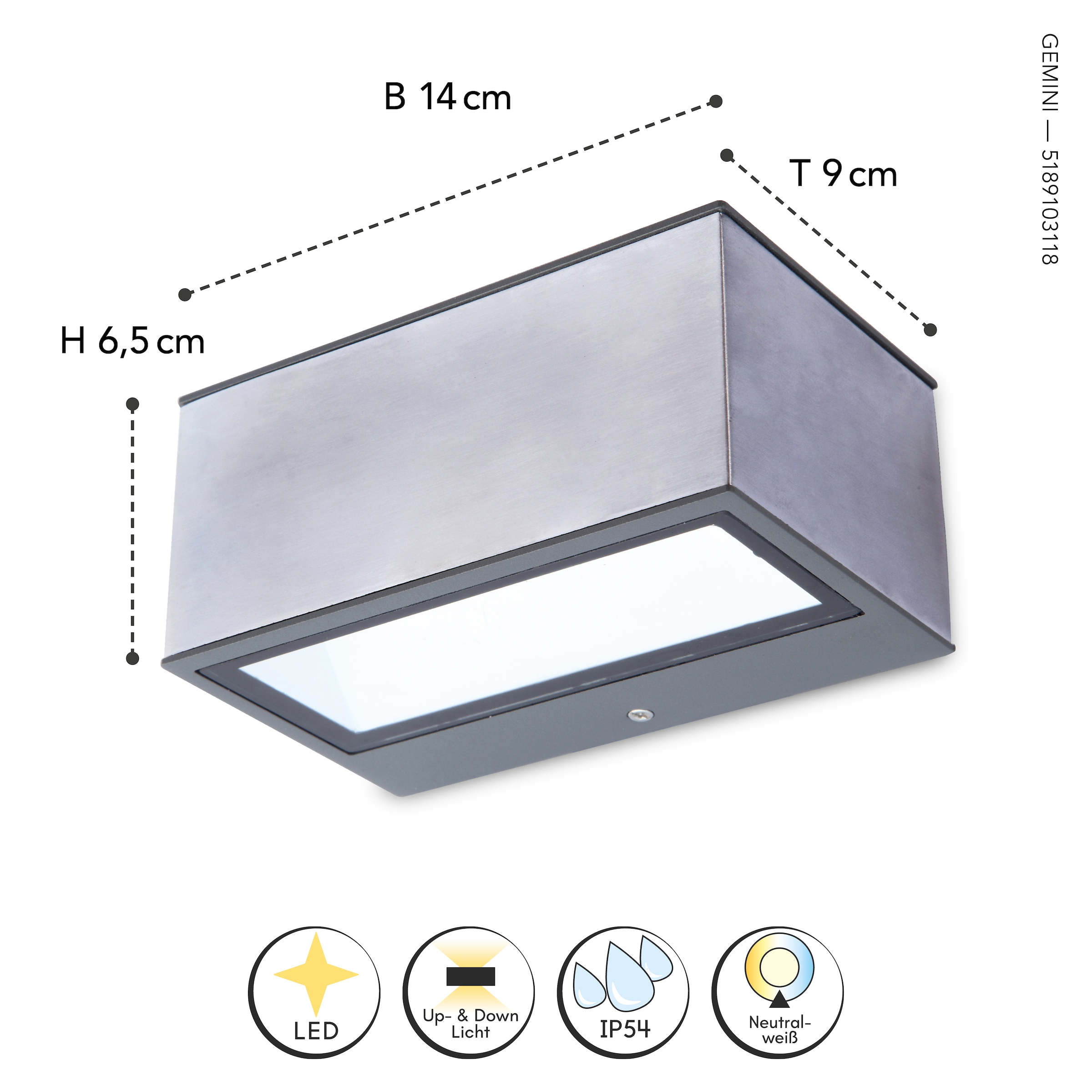 LUTEC LED Außen-Wandleuchte »LED-Aussenleuchte GEMINI«, 2 flammig, Leuchtmittel LED-Board | LED fest integriert, Up- & Downlight
