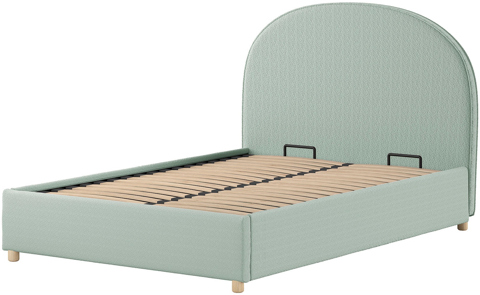 Vipack Boxbett »Moon, mit Lattenrost und Stauraum, modernes Design«, (gerundetes Kopfteil und in 2 Breiten erhältlich), inkl. Massivholz Füßen in natur, 3 Stoff Farben zur Auswahl