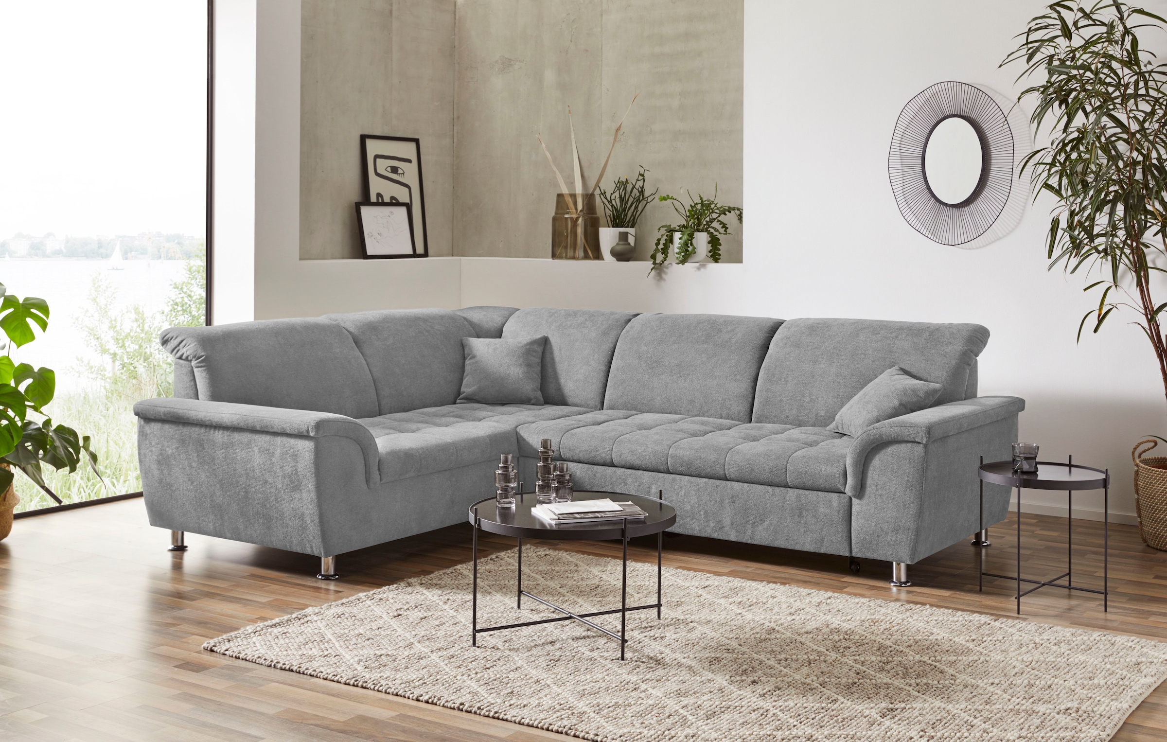 DOMO collection Ecksofa "FRANZI zeitlos und elegant, moderne Sitzheftung, L-Form" wahlweise mit Kopfteilverstellung (dann Breite: 275 cm)