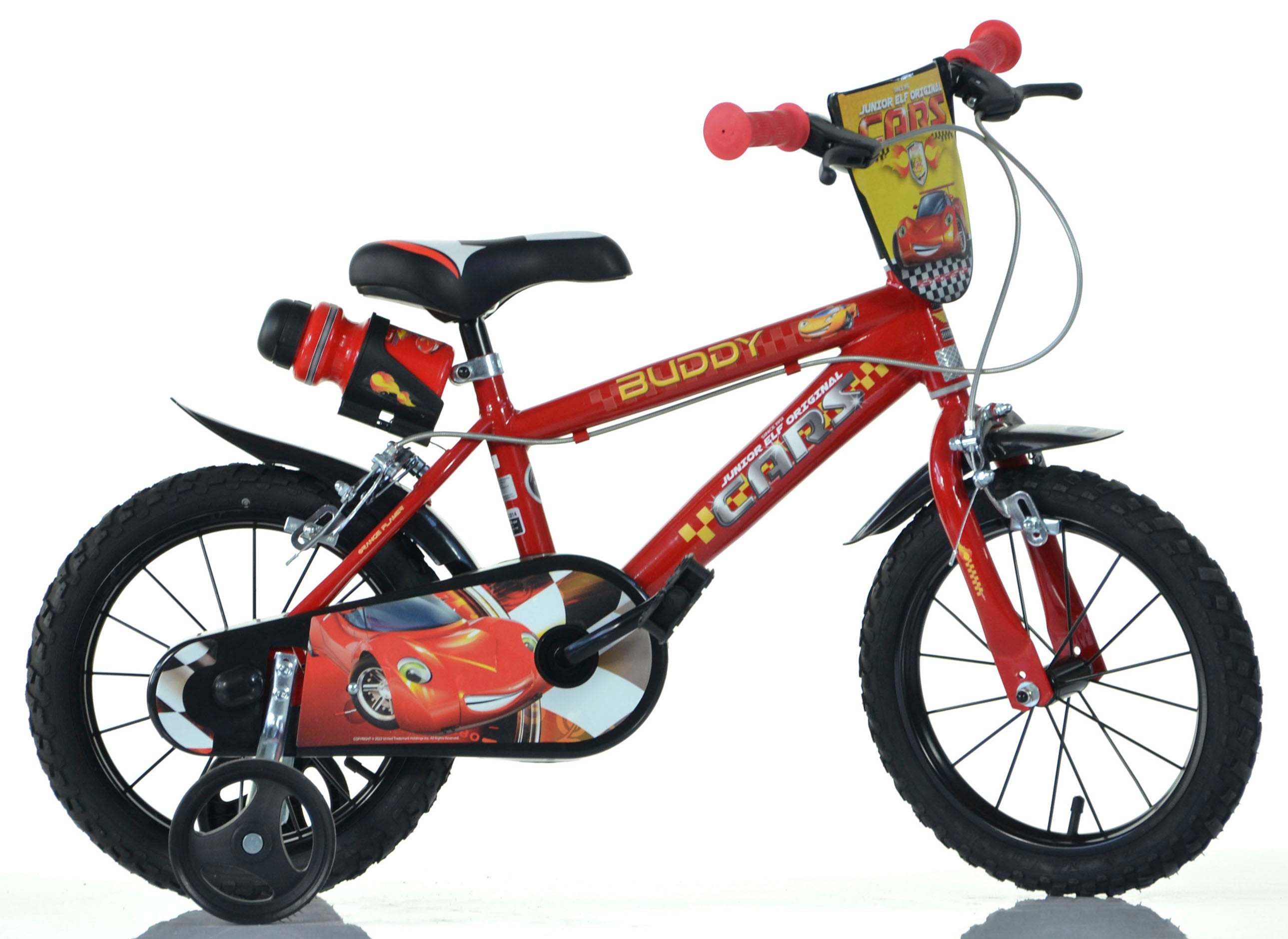Dino Bikes Kinderfahrrad "14" Cars Kinderfahrrad Jungenfahrrad stabiler Stahl-Rahmen Stützräder" 1 Gang mit Stützrädern, Trinkflasche und Frontschild