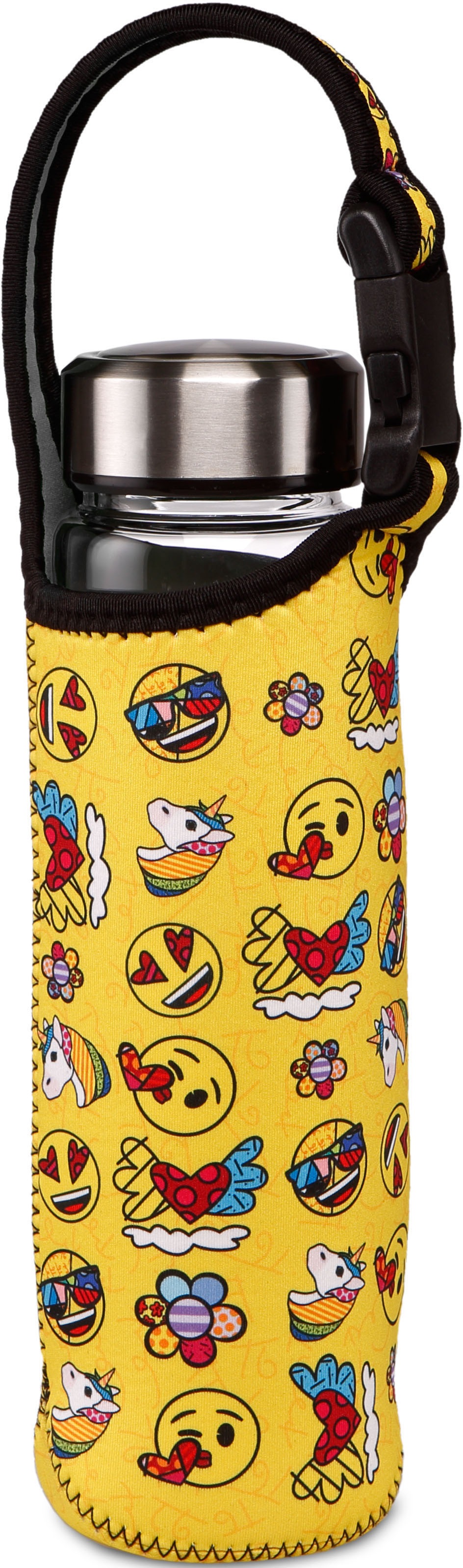 Goebel Trinkflasche »emoji® by BRITTO® - "Summer Feelings"«, (mit Haltegurt), mit Edelstahldeckel in individuell bedruckter Neoprenhülle, 700 ml