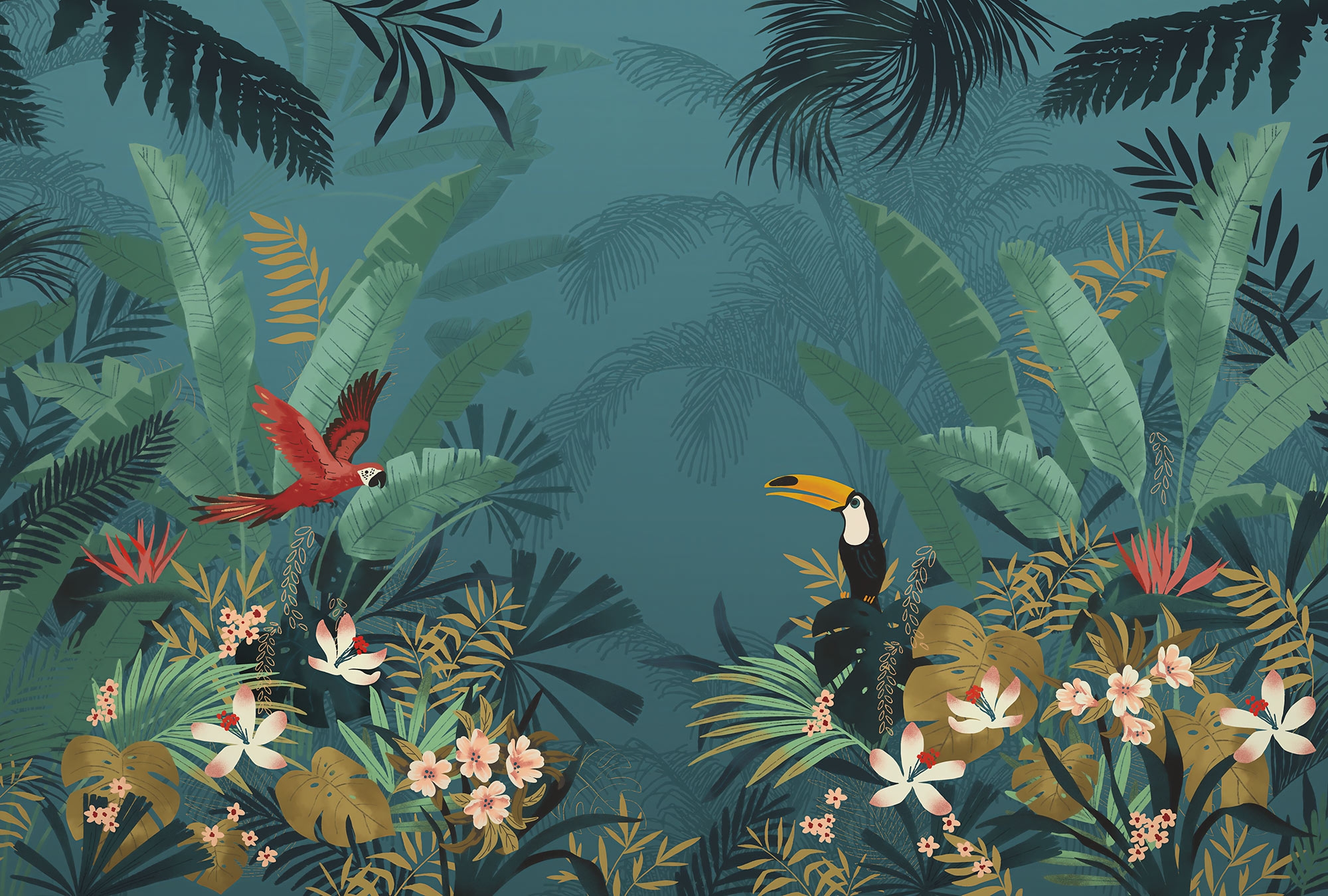 Komar Fototapete »Enchanted Jungle«, bedruckt, 350 x 250 cm (Breite x Höhe) - Tapete, Vlies, Wohnzimmer, Schlafzimmer