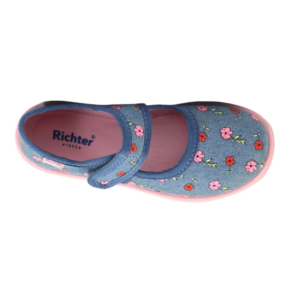 Richter Hausschuh »WMS: mittel«, Klettschuh, Kindergarten Schuh mit süßem Blumenprint