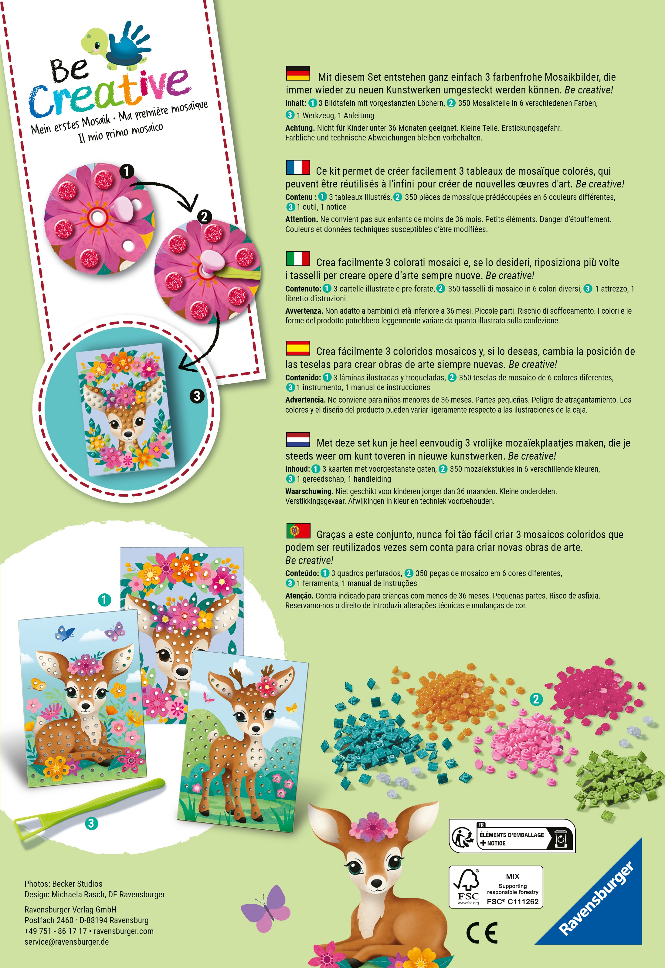 Ravensburger Kreativset »BeCreative Midi, Bastelset DIY Mosaik Mein Bambi«, Made in Europe