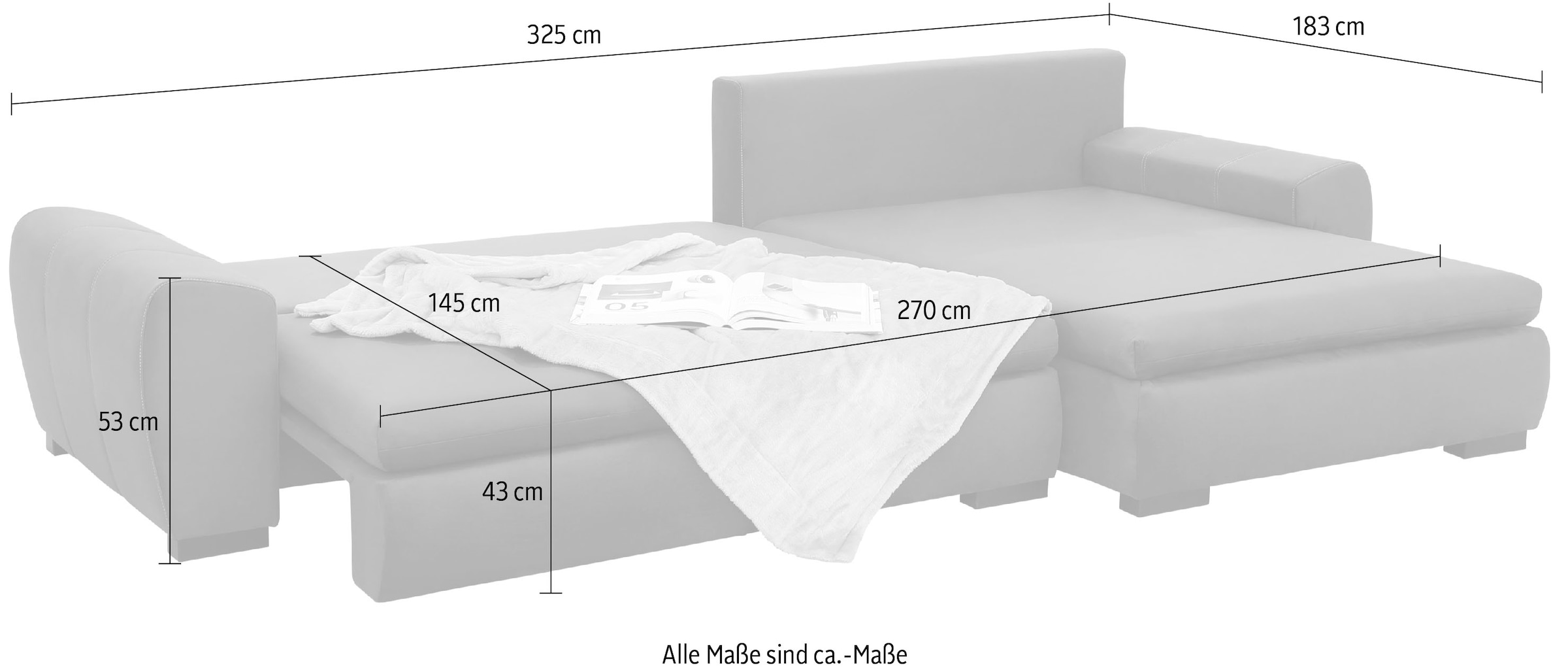 Home affaire Ecksofa Cara Mia L-Form, wahlweise mit Bettfunktion und Bettkasten, Massivholzfüße