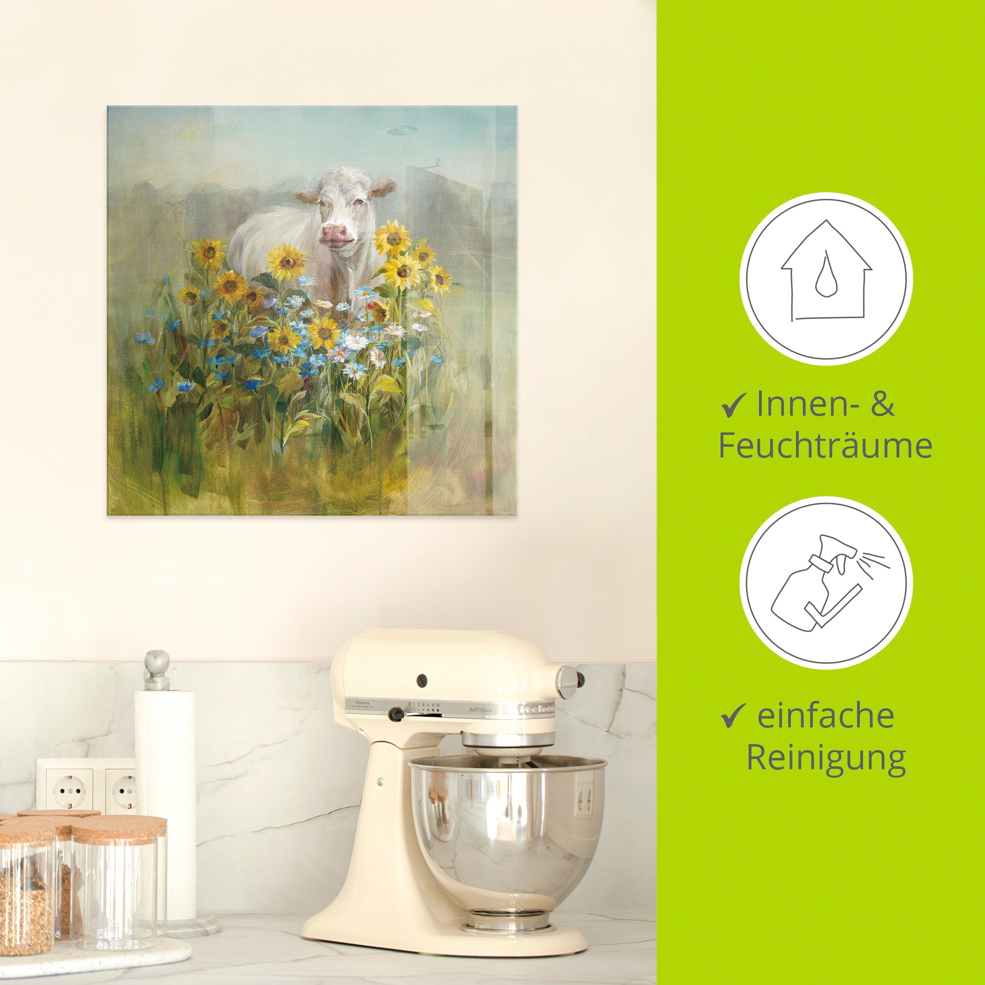Artland Glasbild »Farm and Field I« Kuhbilder 1 Stk. tlg. in verschiedenen Größen