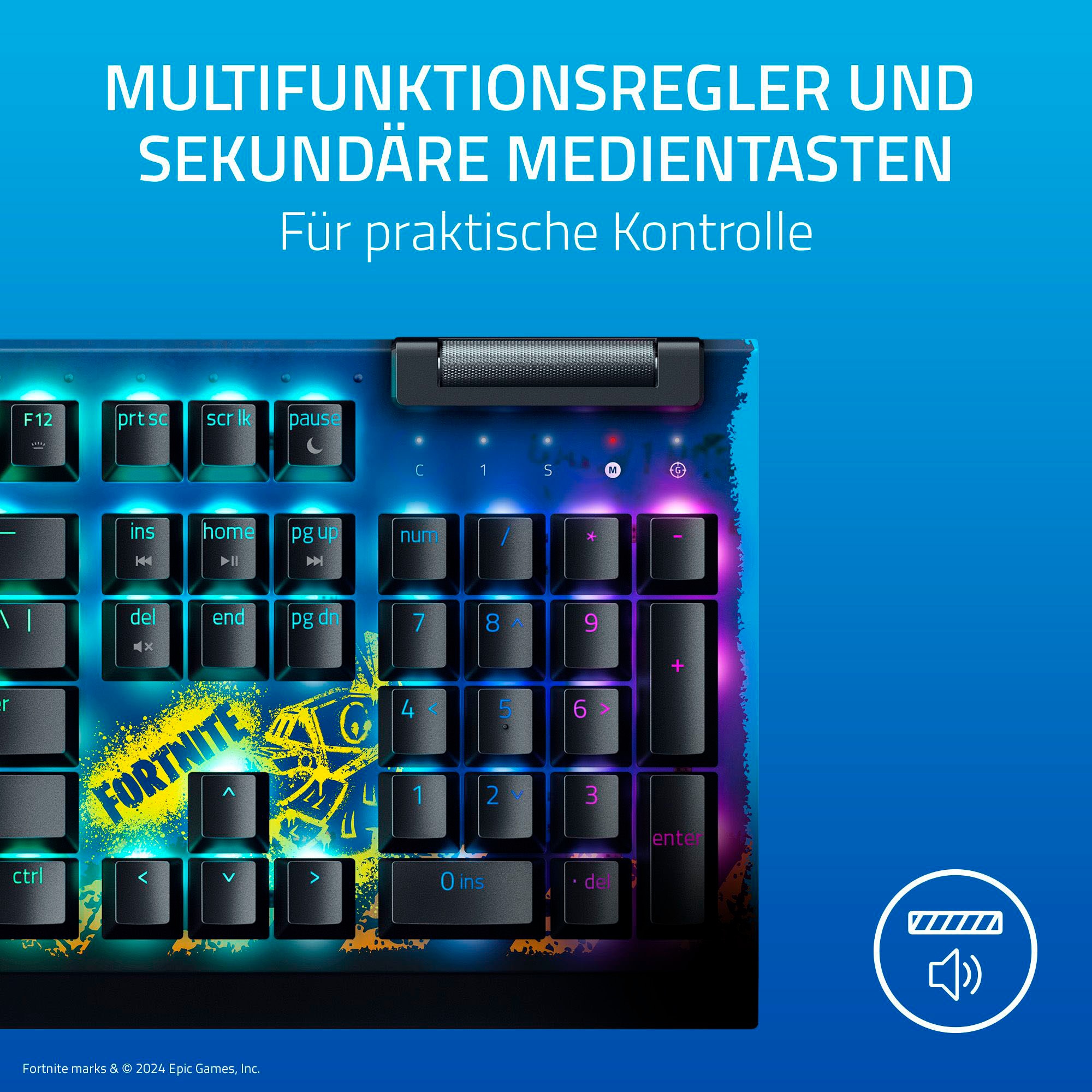 RAZER Gaming-Tastatur »BlackWidow V4 X Fortnite«, (Fn-Tasten-USB-Anschluss-Gaming-Modus-Makrotasten)