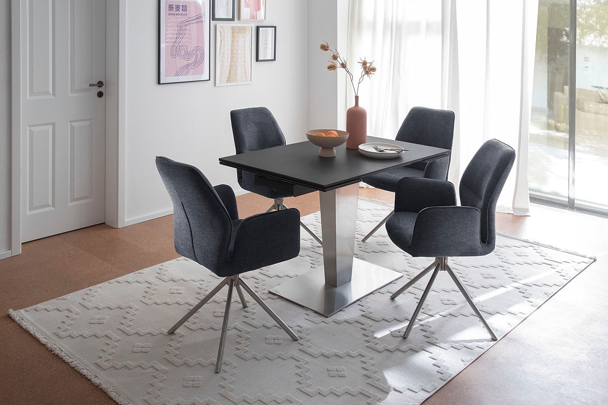 MCA furniture Esstisch »PESARO Auszugstisch mit Säule 120-180 cm«, (Einzelstück), Keramik,Edelstahl,Stirnauszug,ausziehbar,Tischplatte 14 mm