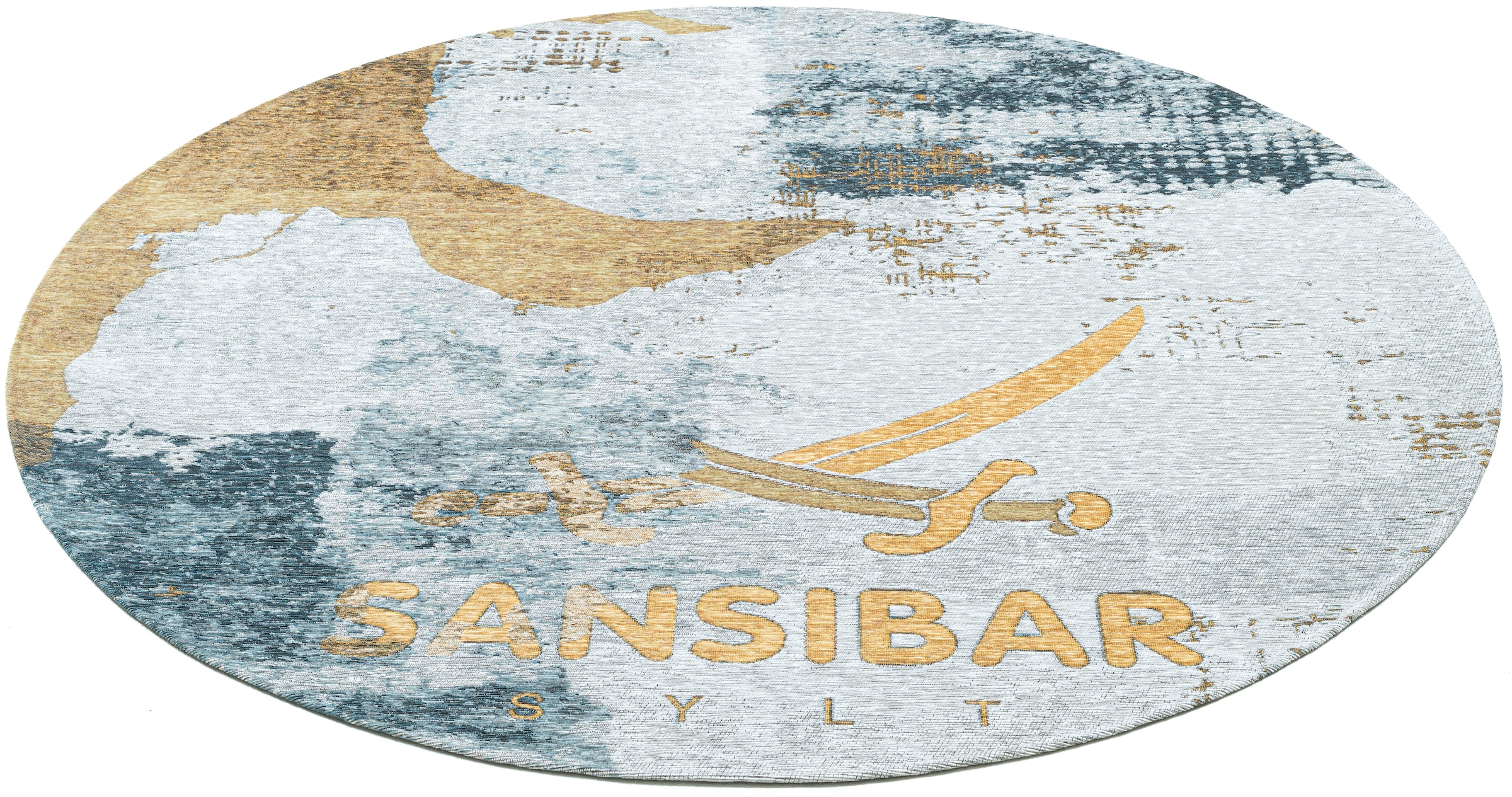Sansibar Teppich »Keitum 012« rund 3 mm Höhe Flachgewebe, modernes Design, Motiv Sylt & gekreuzte Säbel