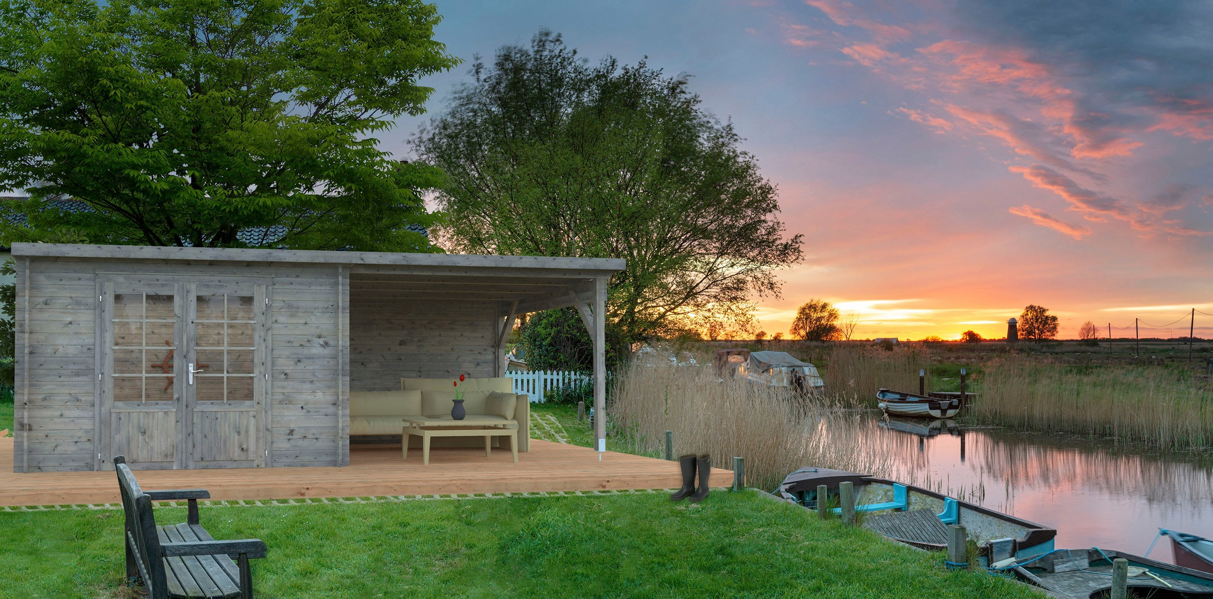 Palmako Gartenhaus "Ella" 8,7+8,2 m², mit Anbaudach günstig online kaufen