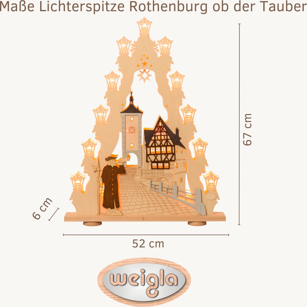 Weigla LED Lichterbogen »Rothenburg ob der Tauber, große Lichterspitze aus Holz, Fachwerkhaus«, Erzgebirge garantiert, Weihnachtsdeko Innen, Weihnachtsbeleuchtung