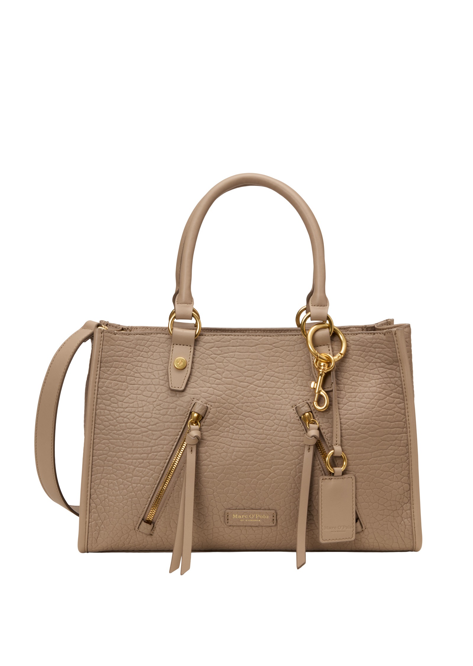 Shopper MARC O'POLO "aus strukturiertem Schafleder", Damen, Gr. B/H/T: 12cm x 23cm x 14cm, earthy taupe, Leder, unifarben, Taschen Shopper