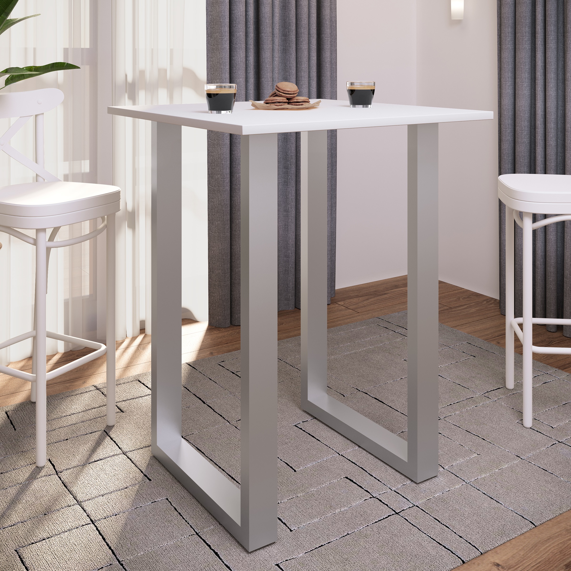 Bartisch VCM "Holz Bartisch Stehtisch Tisch Tresen Xona 80x50", weiß (silber, weiß), B:80cm T:50cm, Tische, Bartisch 2